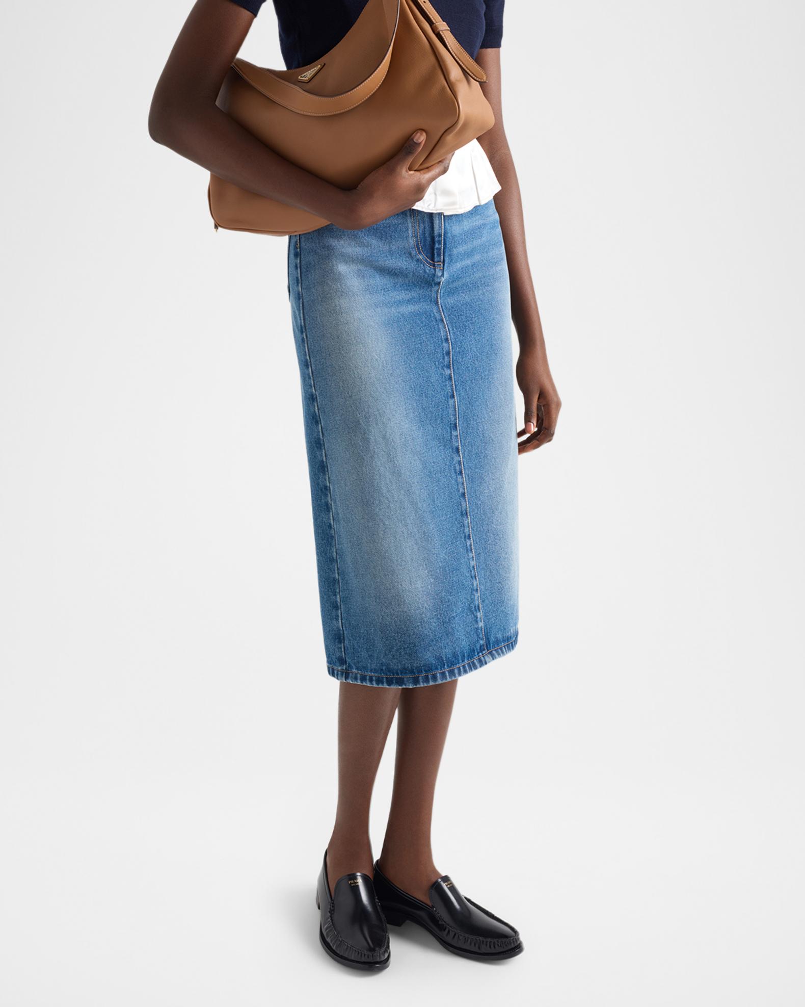 Prada Flared Denim Midi Skirt | Neiman Marcus