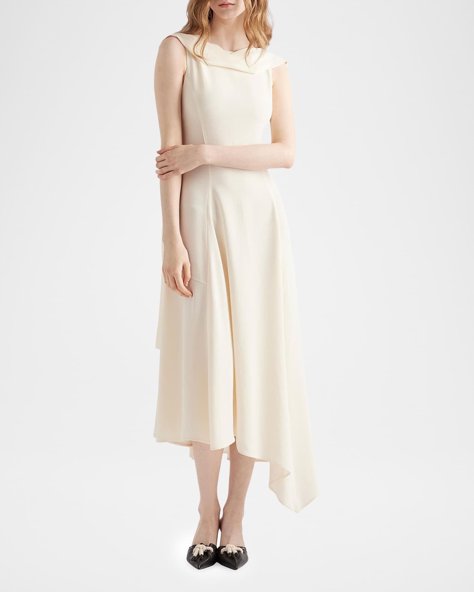 navy blue dress for baby girl Prada Neck-Scarf Backless Cady Crepe Midi Dress