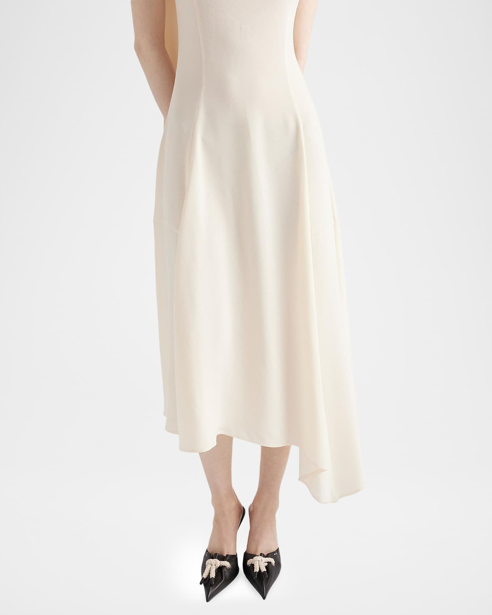 knee length dresses for ladies Avalon White Polka Dot Scarf-Neck Midi Dress With Pleated Skirt – Club L  London main image 0