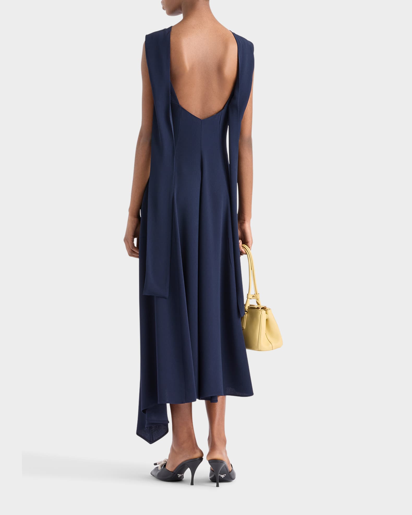 Prada サテンクレープ ミディドレス crepe midi-dress 関税込 Prada Neck-Scarf Backless Cady Crepe Midi Dress | Neiman Marcus
