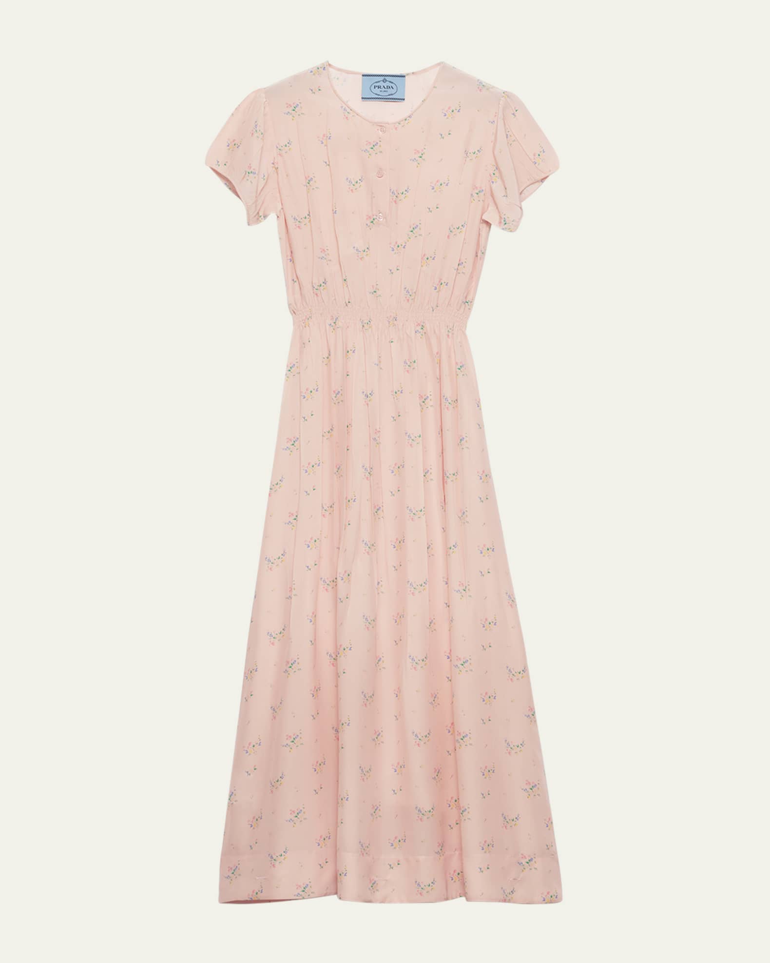 【プラダ・PRADA】Printed pongee dress Prada Flower-Print Silk Ponge Short-Sleeve Midi Dress
