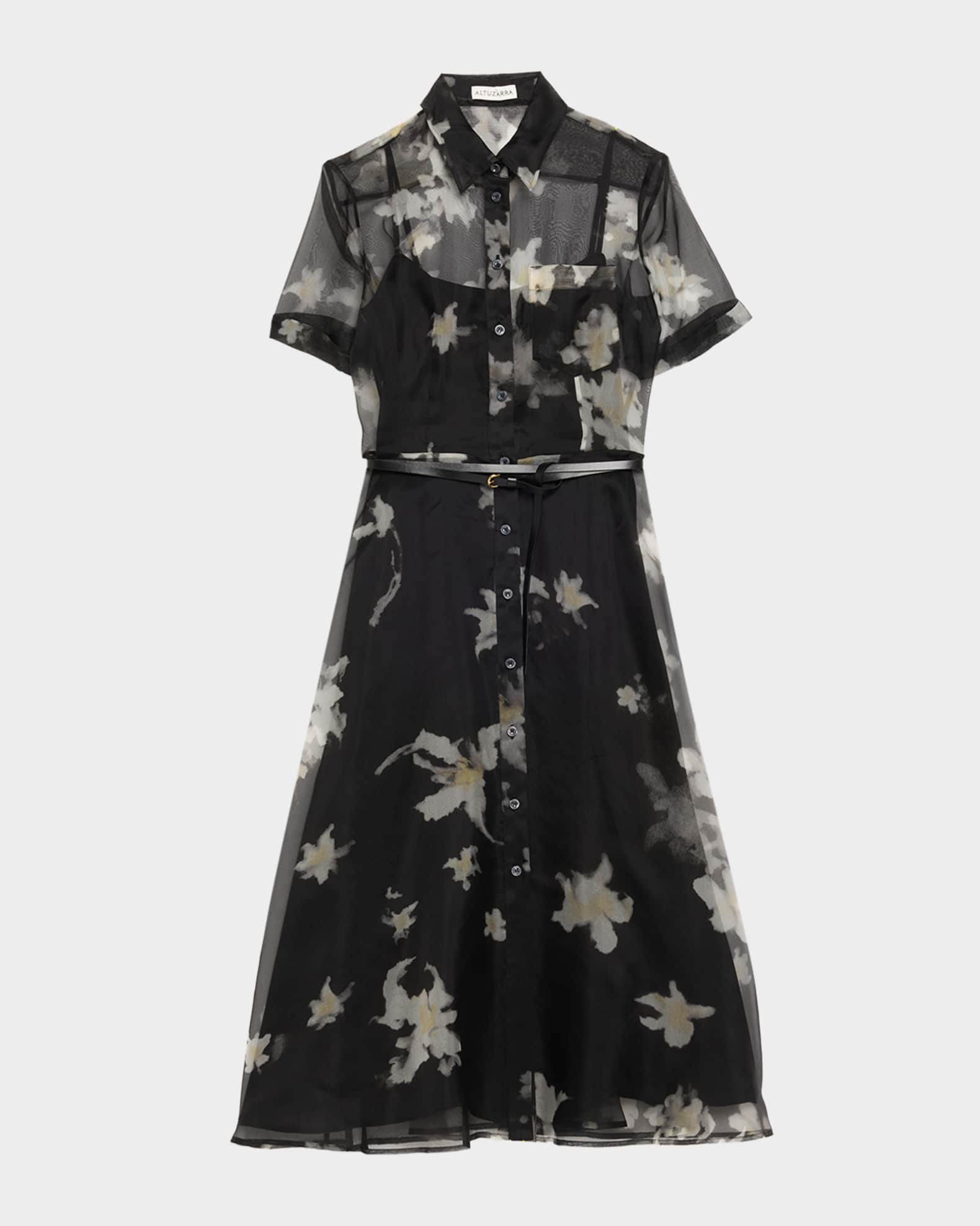 Kiera Floral Sheer Silk Midi Shirtdress 0