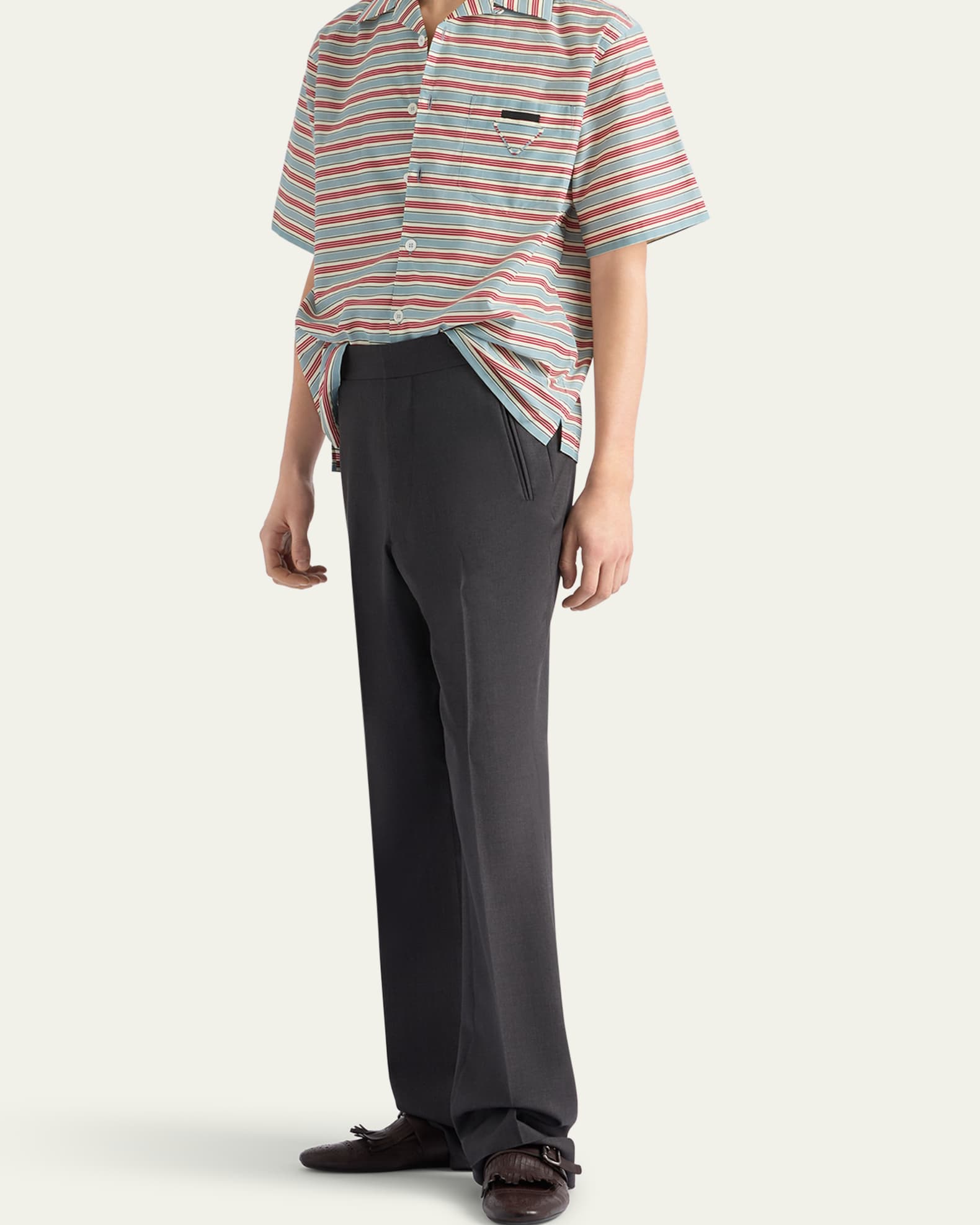 【関税無・国内発】 PRADA / Striped Cotton Shirt / シャツ Prada Men's Cotton and Silk Stripe Short-Sleeve Shirt