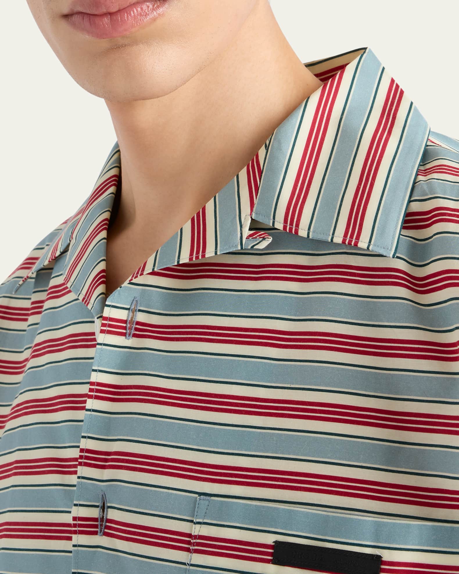 Prada Men's Cotton and Silk Stripe Short-Sleeve Shirt