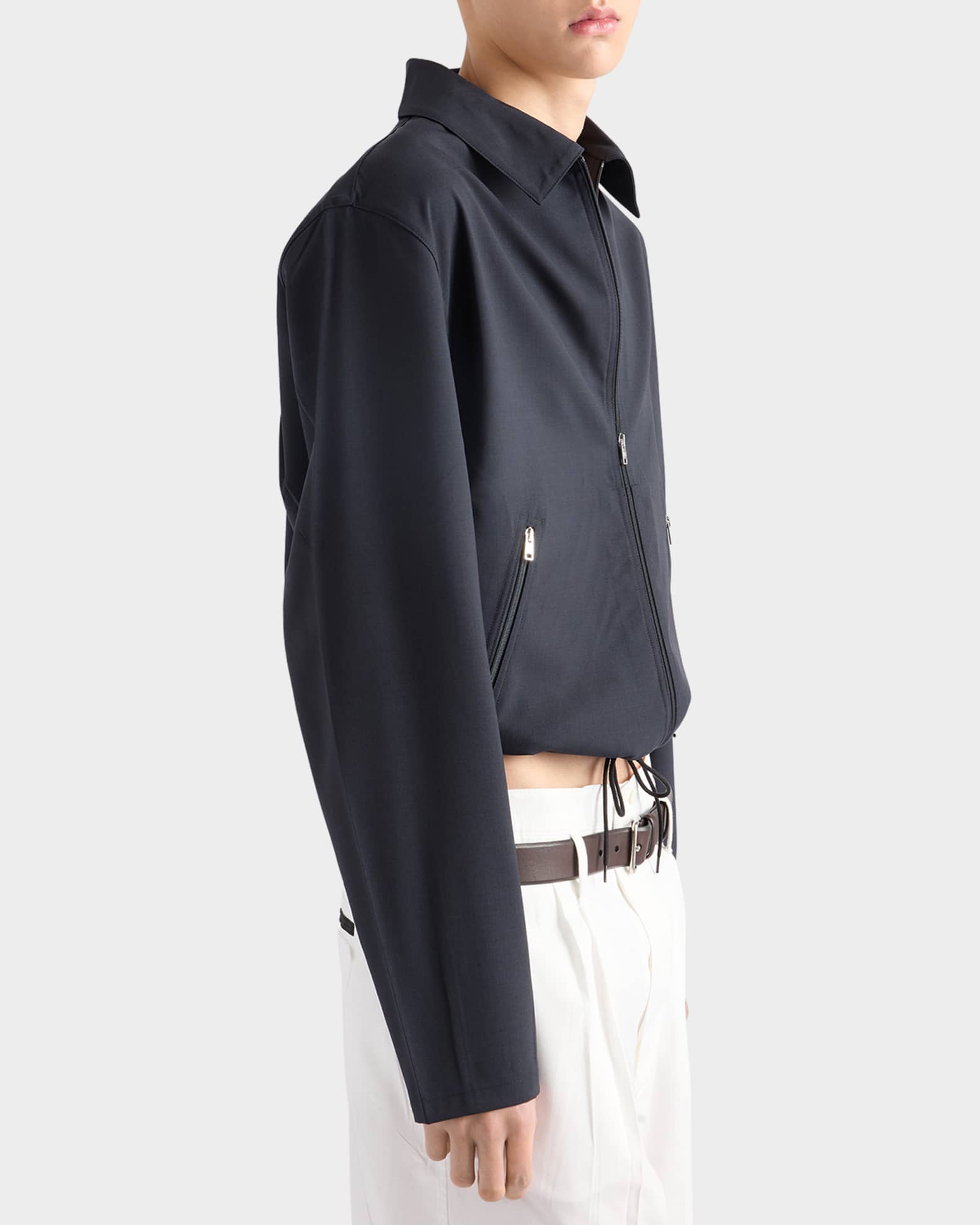Prada Men's Blouson Wool Zip-Front Jacket | Neiman Marcus