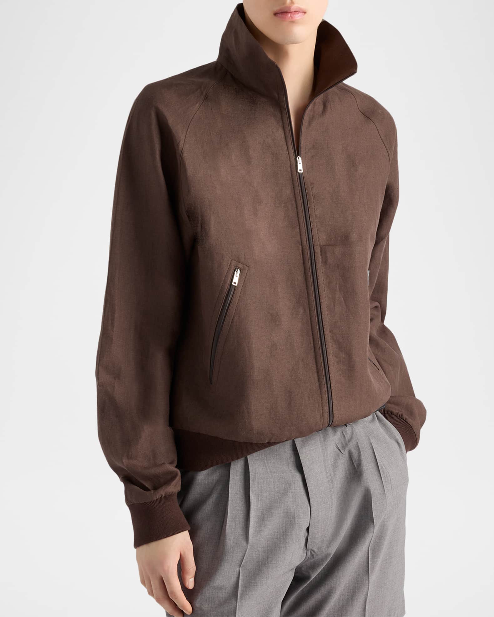 Prada Men's Linen Zip Jacket | Neiman Marcus