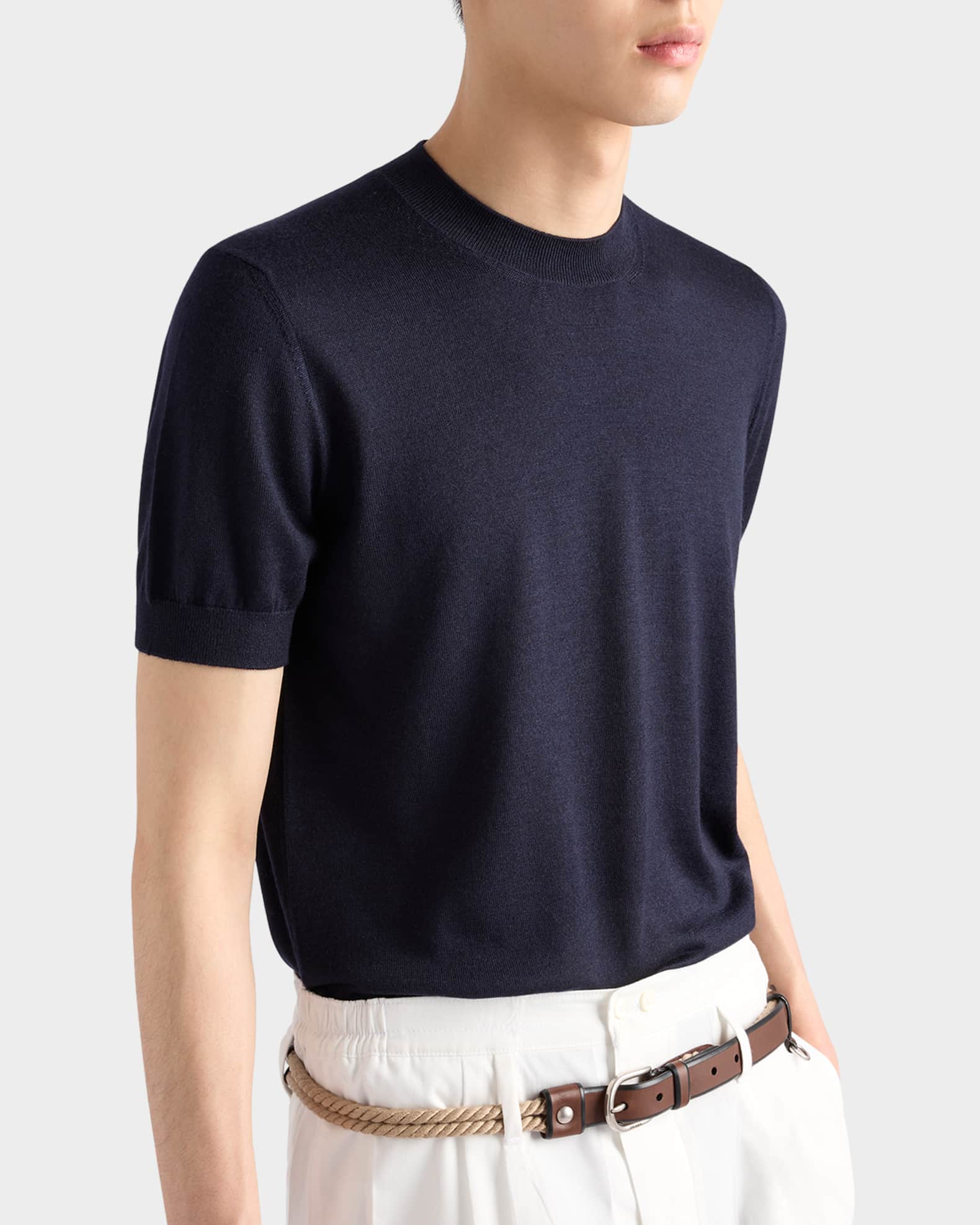Prada Men's Cashmere and Silk Knit Short-Sleeve Sweater | Neiman