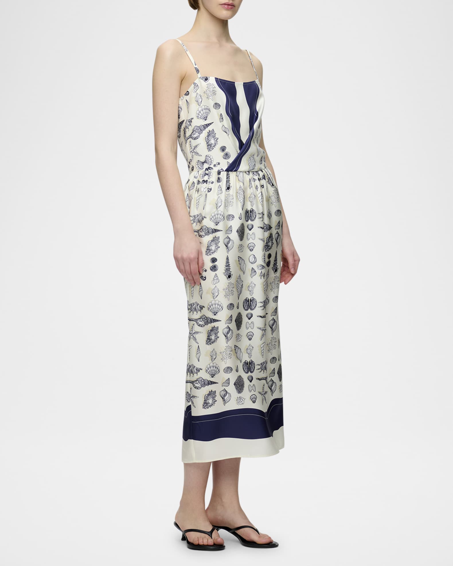 Samantha Seashell-Print Silk Midi Dress 1