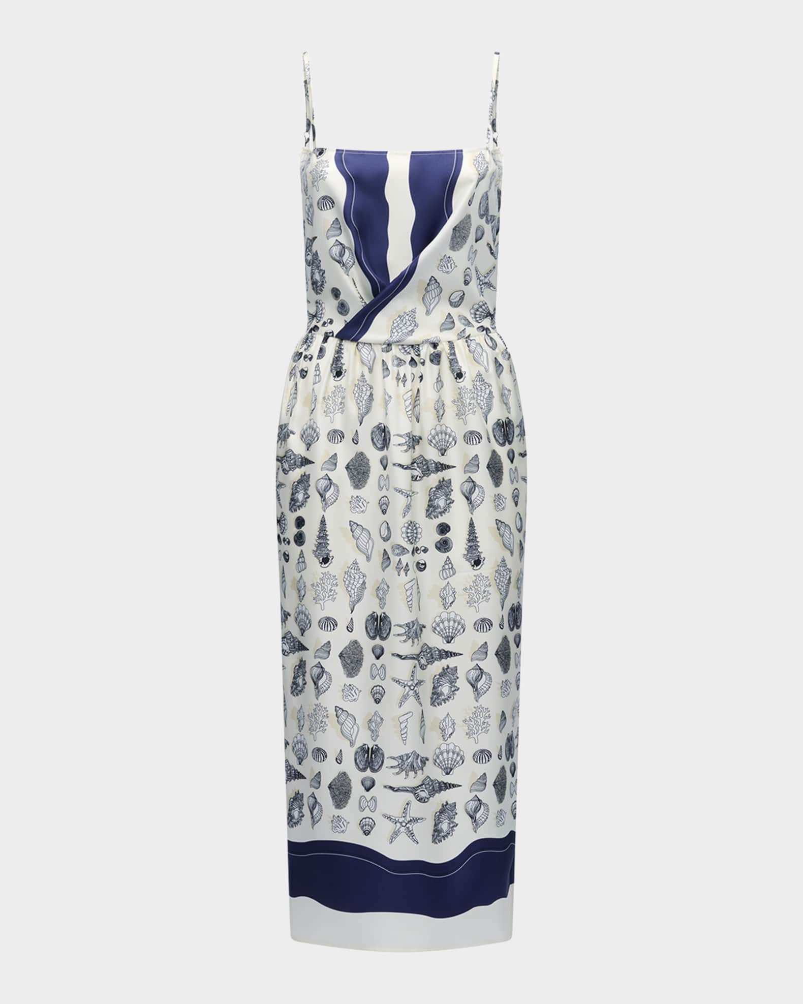 Samantha Seashell-Print Silk Midi Dress 0