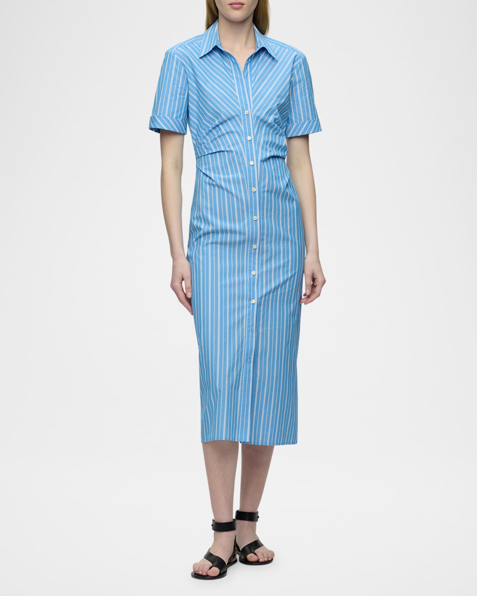 Lou Pleated Striped Cotton Midi Shirtdress 1
