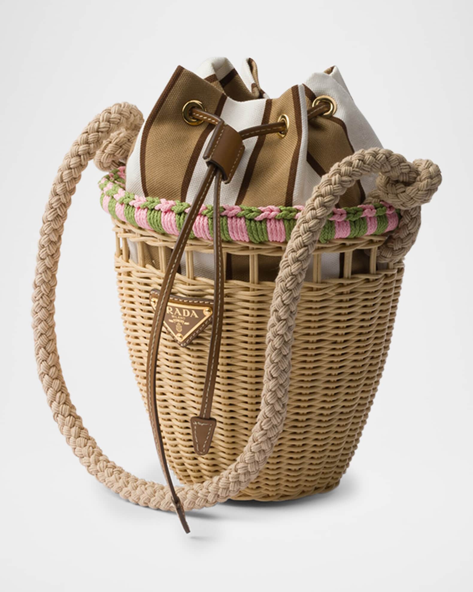 【日本入手困難】プラダ Wicker mini bucket bag ハンドバッグ Prada Wicker Mini Bucket Bag | Neiman Marcus