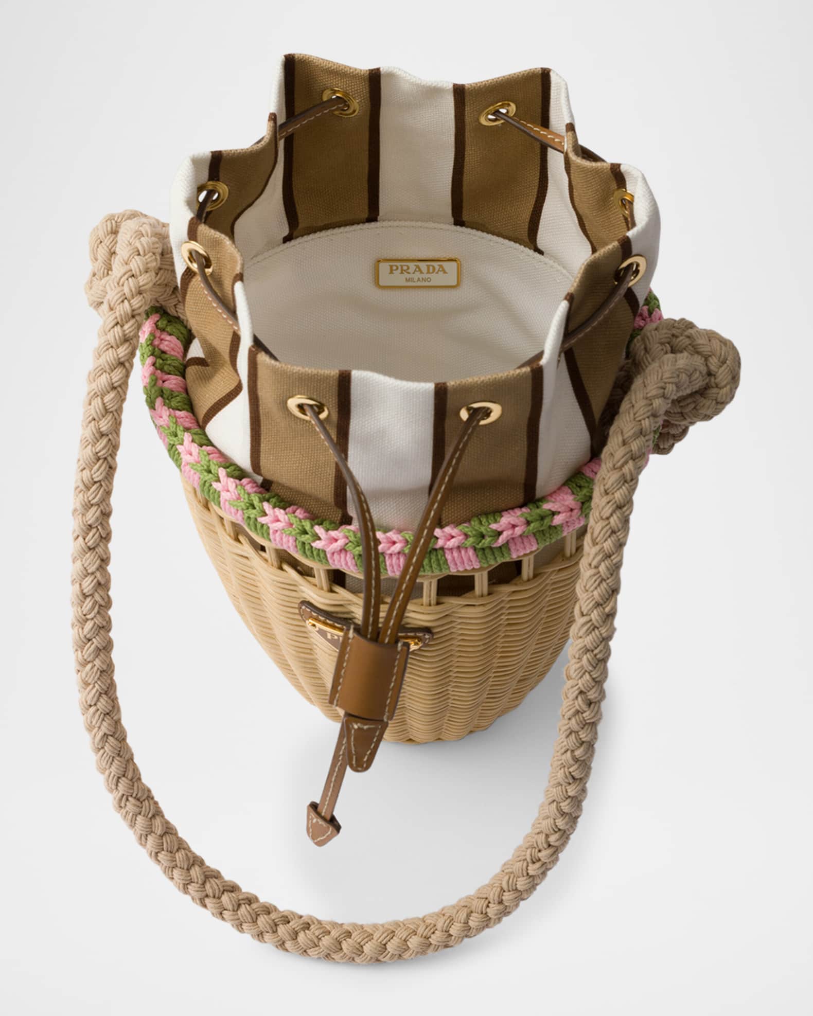 【PRADA】ウィッカークス レザー ミニバッグ Prada Wicker and Leather Mini Crossbody Bag | Neiman Marcus
