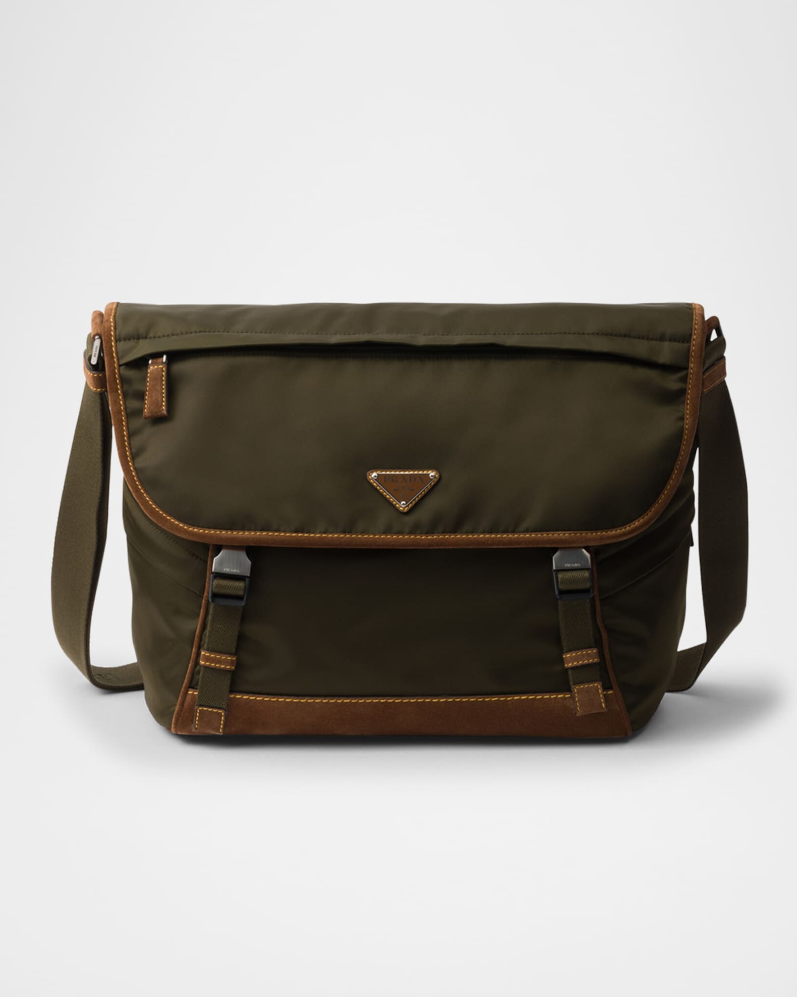 Large Suede-Trim Re-Nylon Shoulder Bag 0