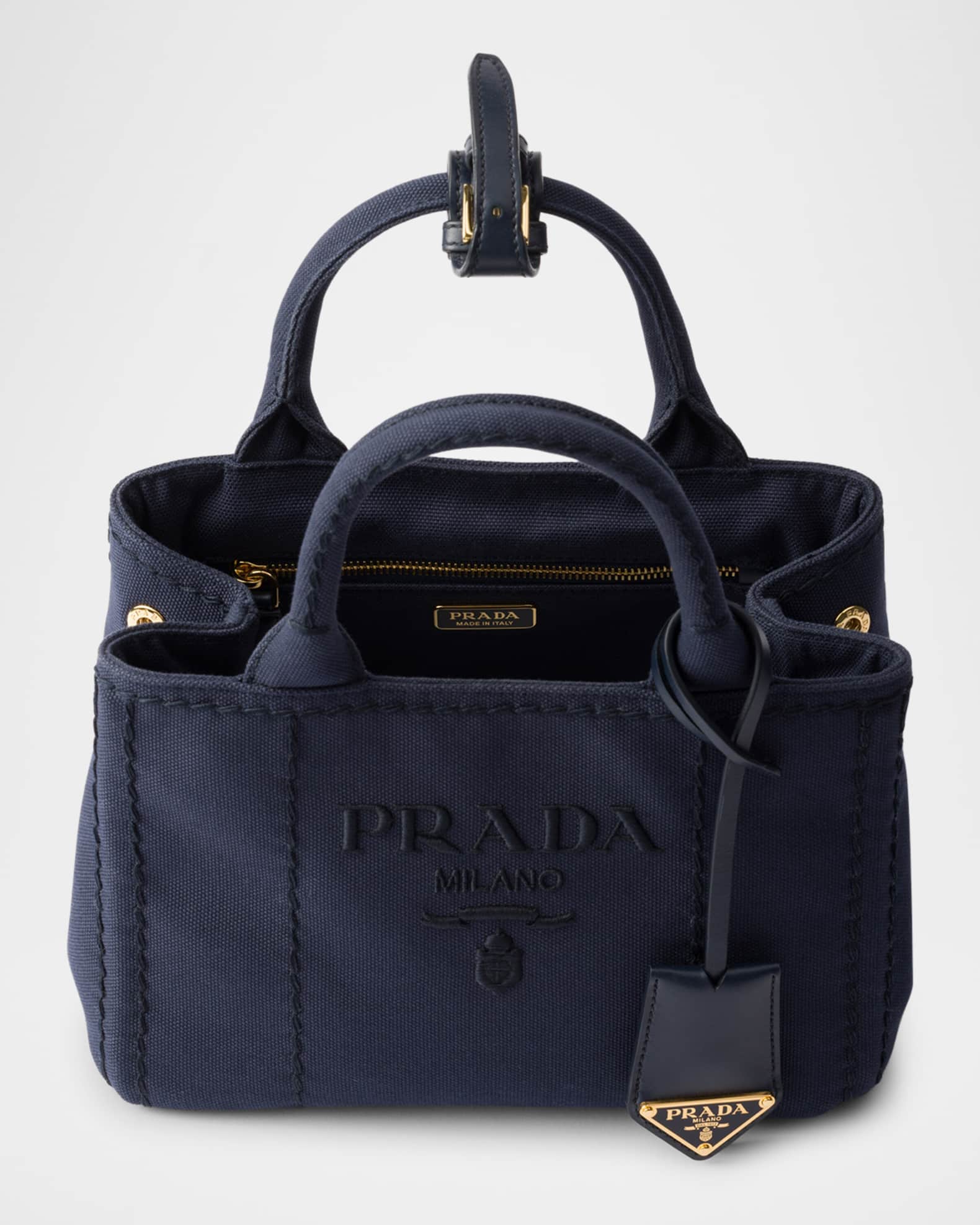 Prada Cotton Canvas Mini Top-Handle Bag | Neiman Marcus