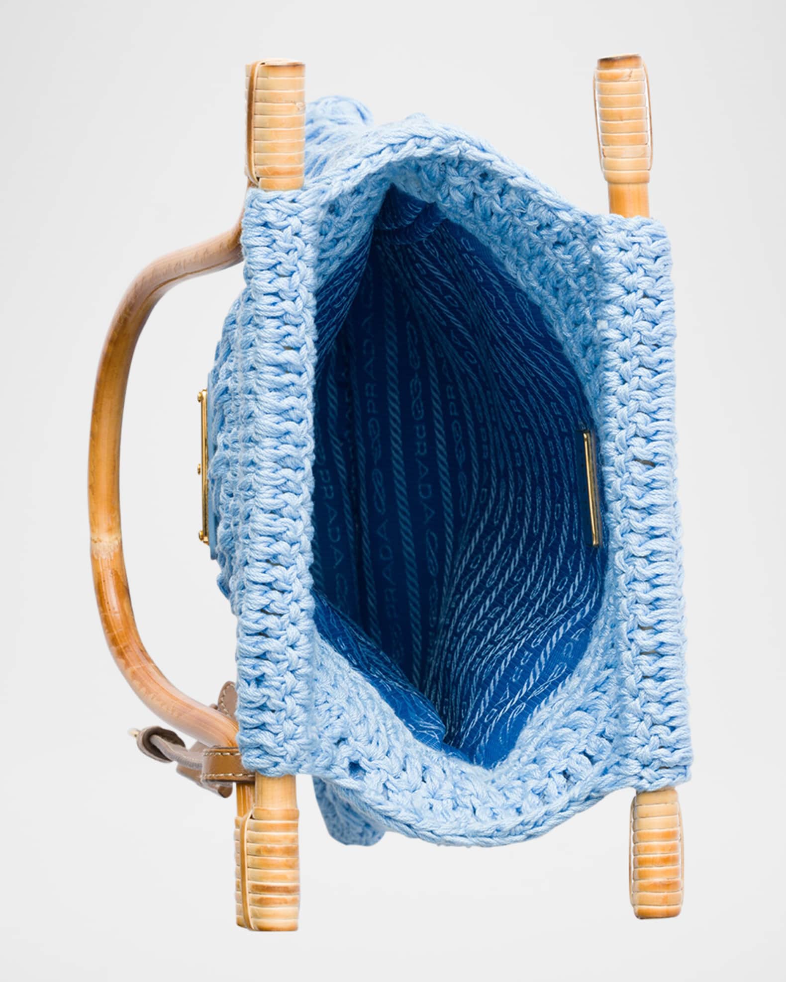 ♡PRADA♡コットンクロシェ ミニハンドバッグ♡ Light Blue Cotton crochet mini-handbag | PRADA