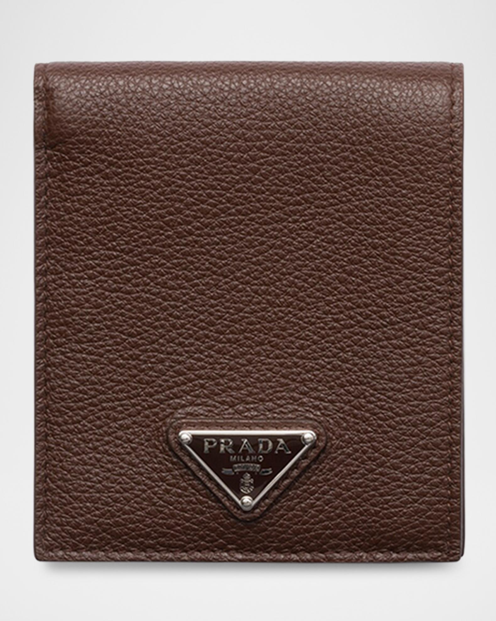 Prada Men's Vitello Daino Triangolo Leather Bifold Wallet | Neiman