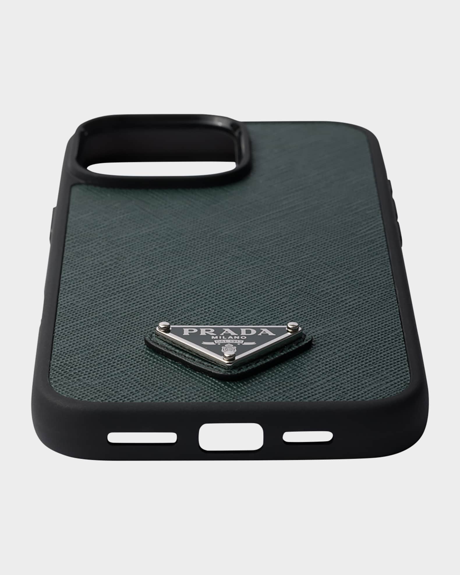 PRADA iphone16 ProMax ケース レザー トライアングルロゴ Prada Men's iPhone 16 Pro Max Leather Triangle Logo Case