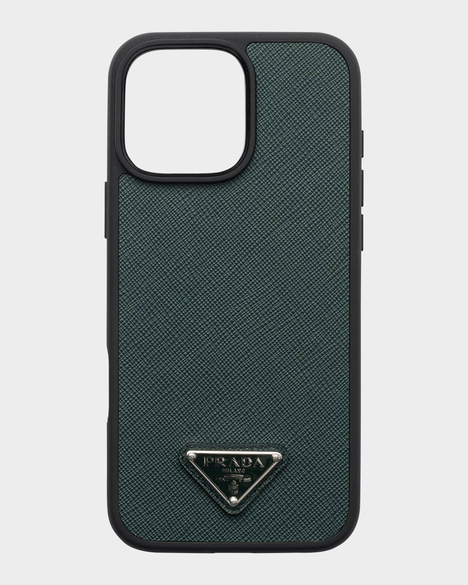 PRADA iphone16 ProMax ケース レザー トライアングルロゴ Prada Men's iPhone 16 Pro Max Leather Triangle Logo Case