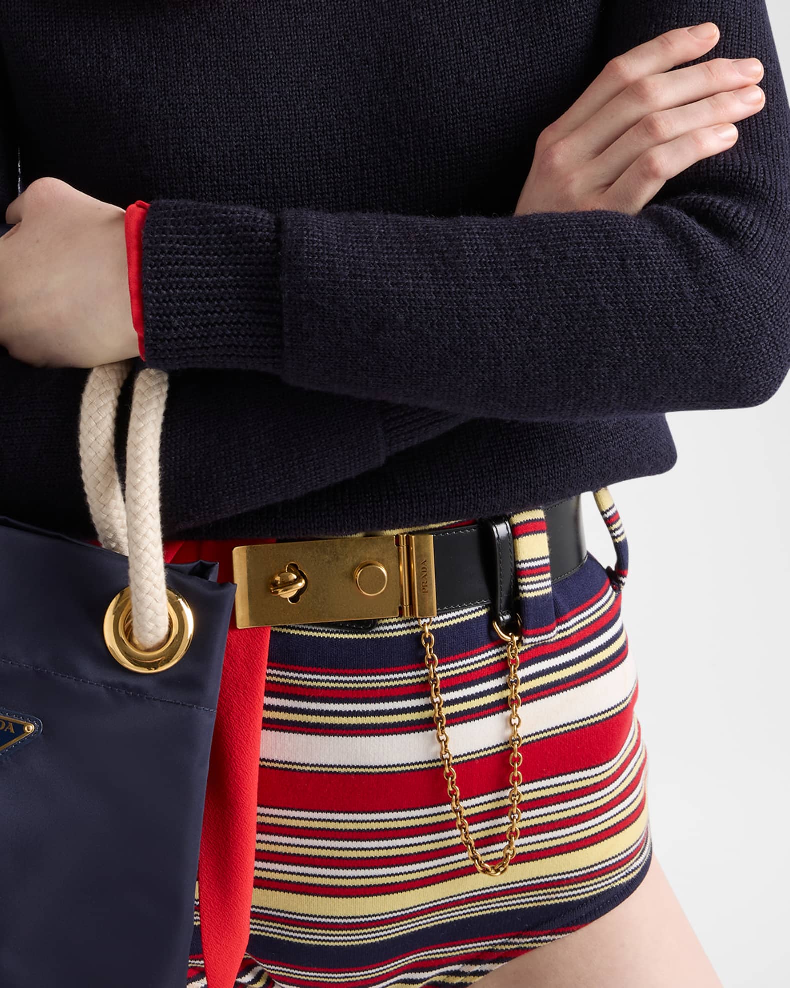 Prada Chain Buckle Leather Belt | Neiman Marcus
