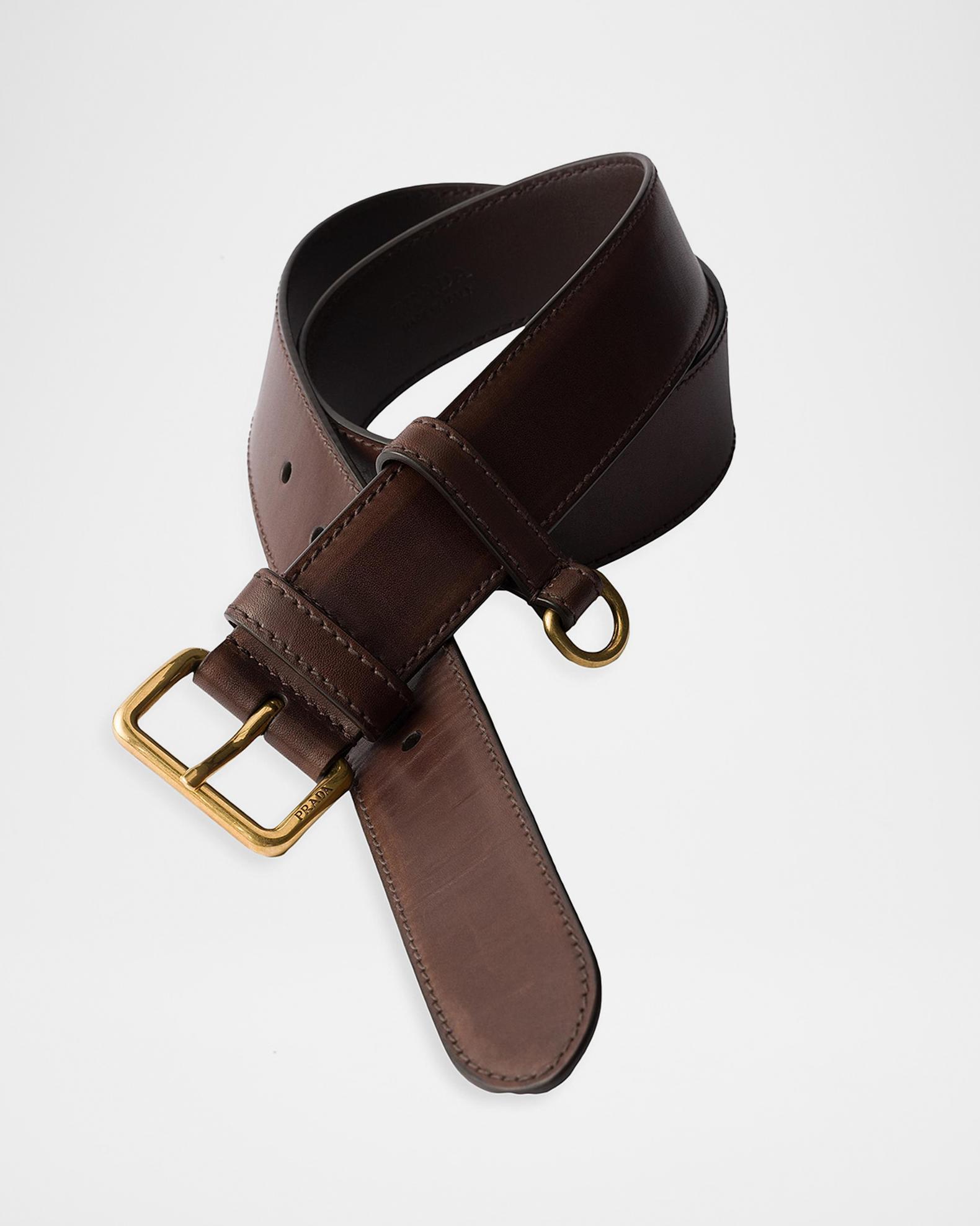 Prada leather caramel colored belt with silver tone buckle L/XL Caramel/black Prada Buckle Large Leather Bag With Studded  main image 4