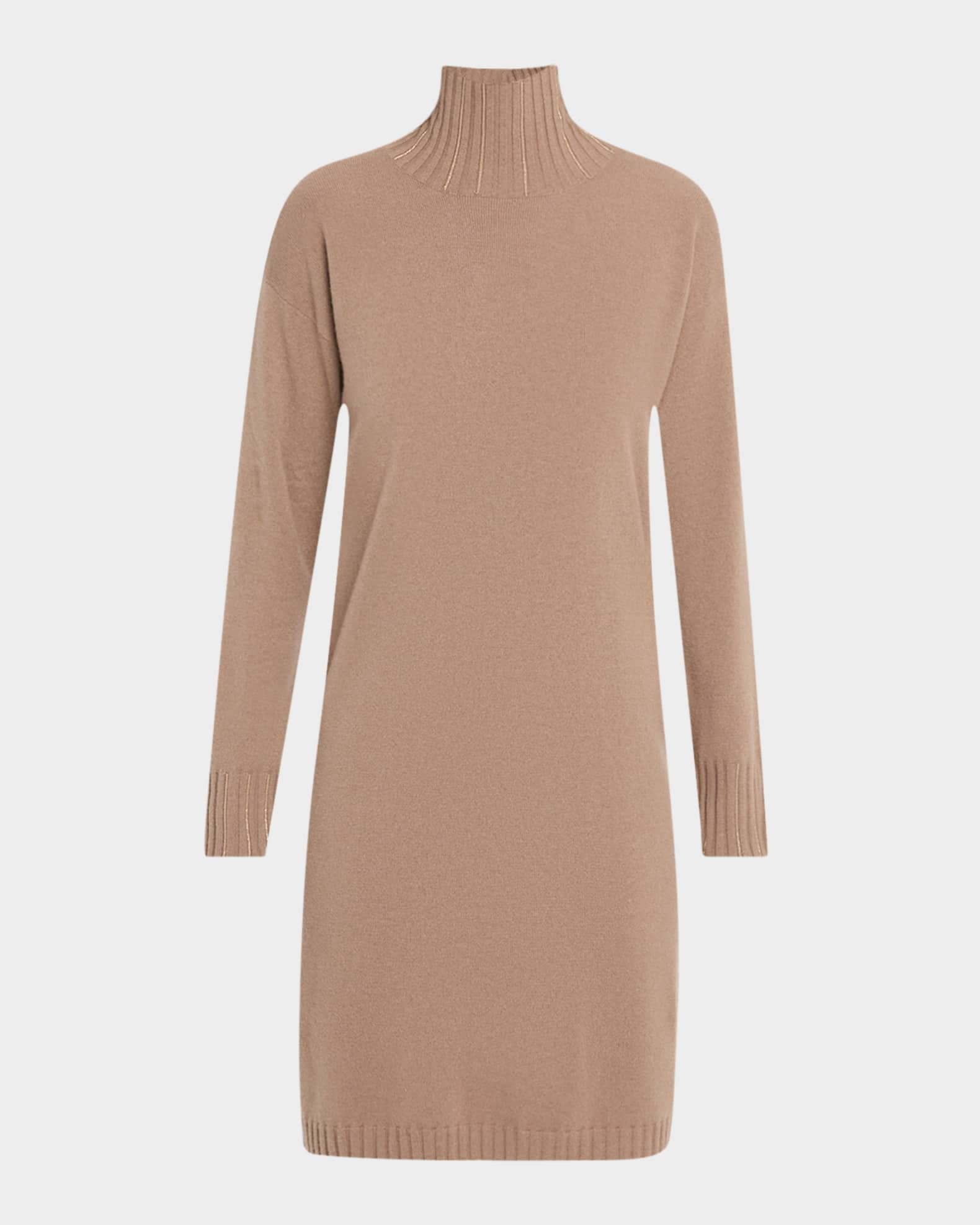 Beaded Turtleneck Mini Sweater Dress 0