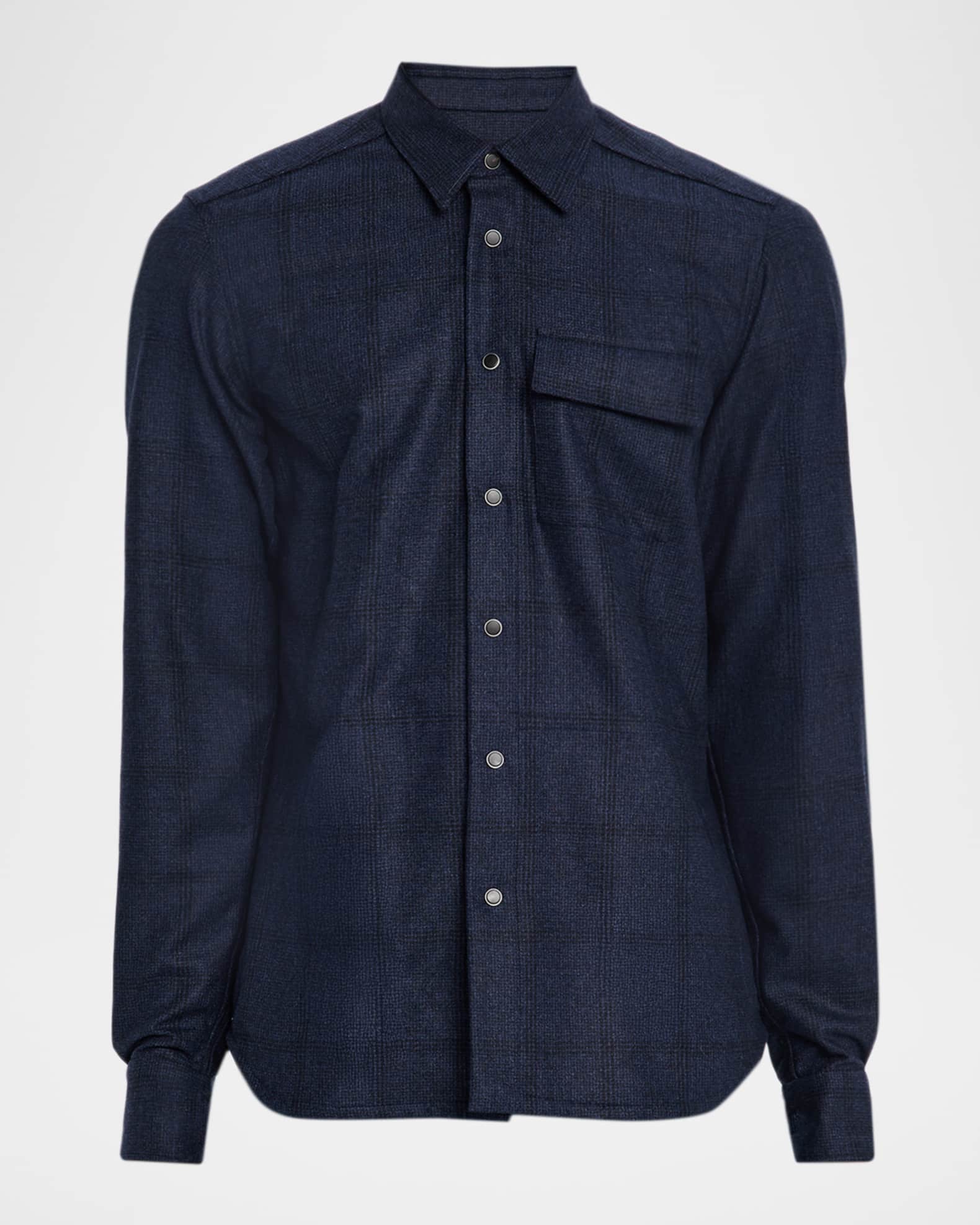 Men's Wool Windowpane Snap-Front Overshirt 0