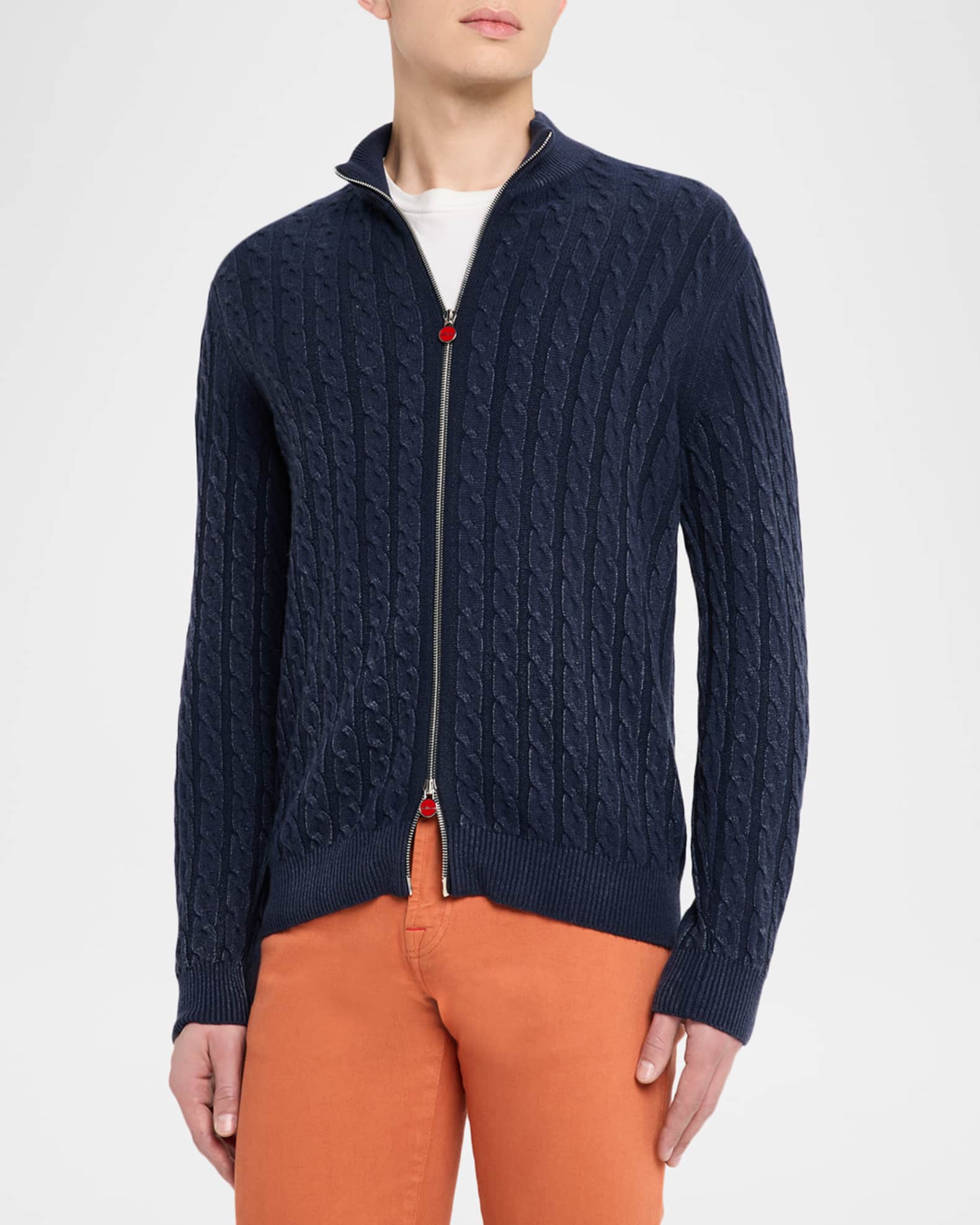 Kiton ニットタイ Kiton Men's Washed Cashmere Cable Knit Full-Zip Sweater | Neiman