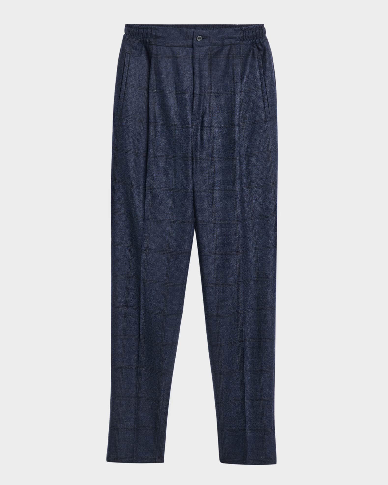 Men's Windowpane Pleated Stretch Pants 0