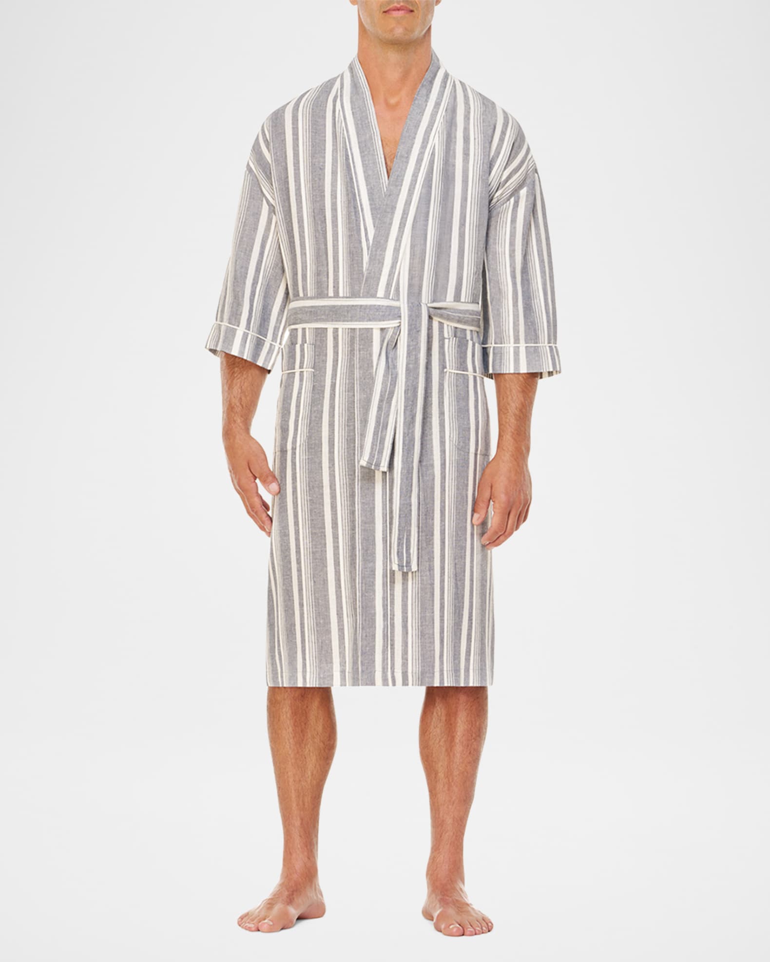 Men's Summer Woven Stripe Kimono Robe 1
