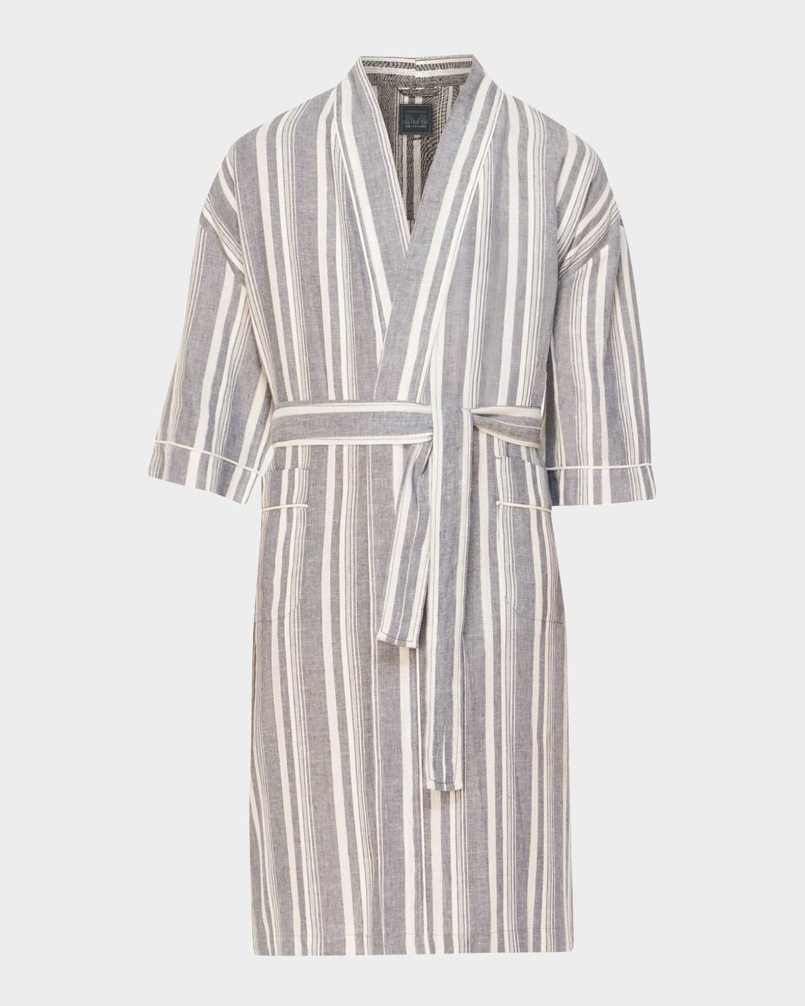 Men's Summer Woven Stripe Kimono Robe 0