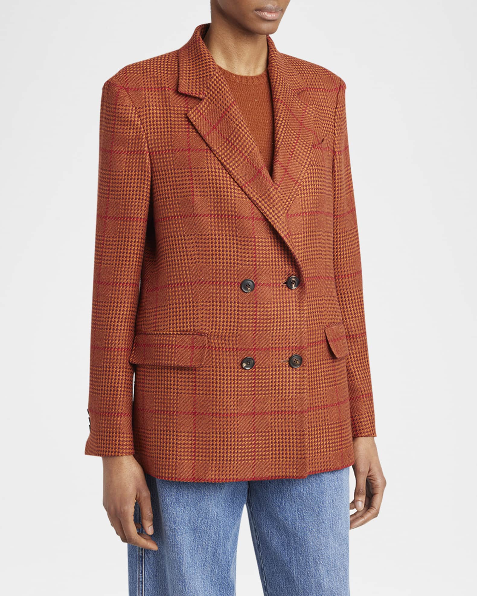 Kiton Check Double-Breasted Blazer Jacket | Neiman Marcus