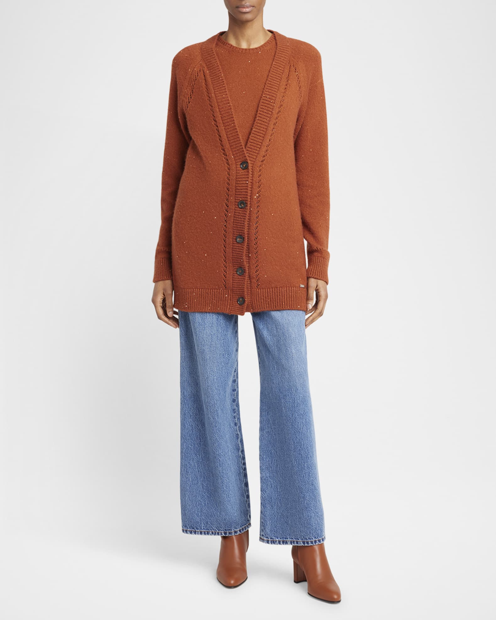 Paillette Cashmere V-Neck Cardigan 1