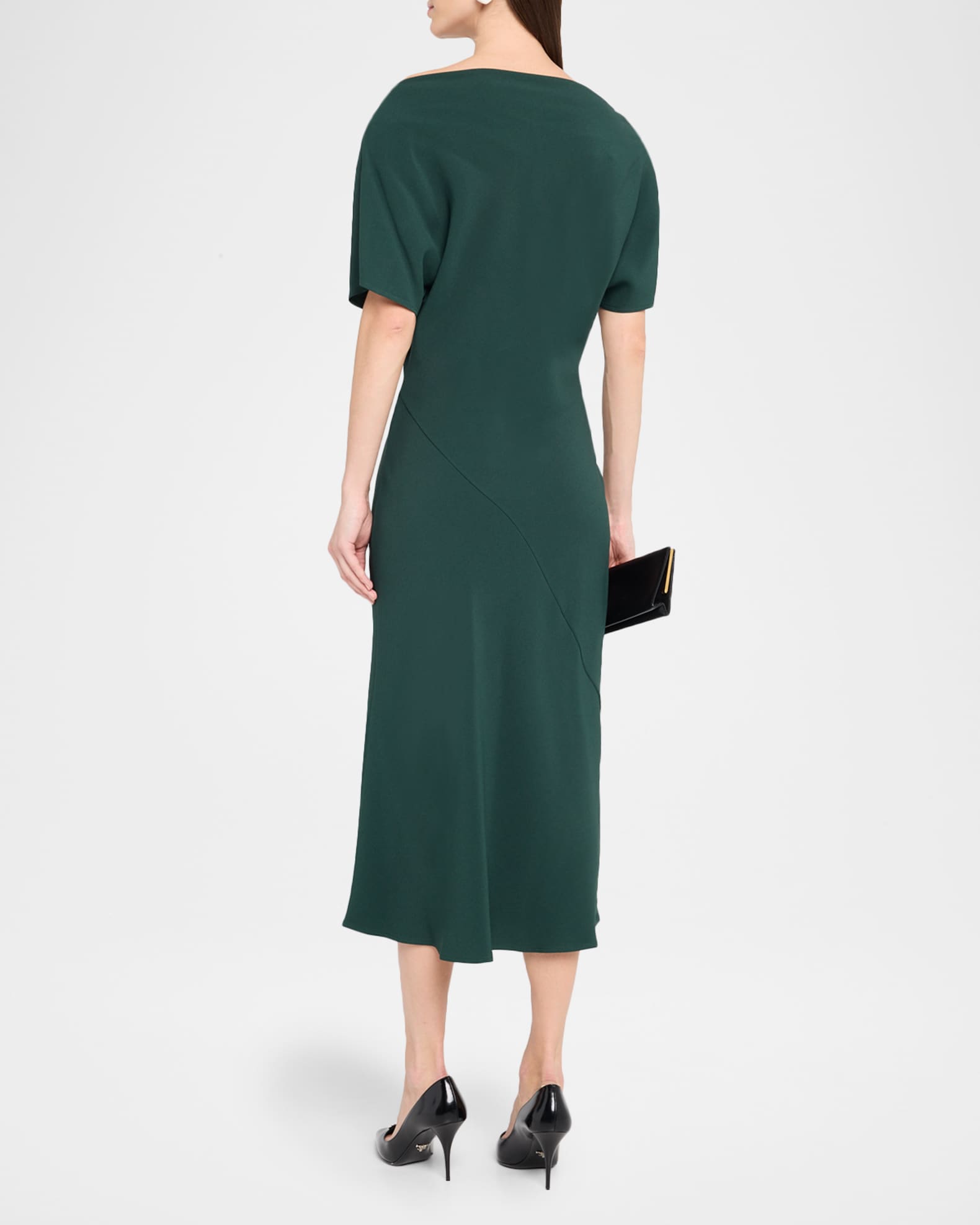 Kiton High-Neck Short-Sleeve Midi Dress Neiman Marcus