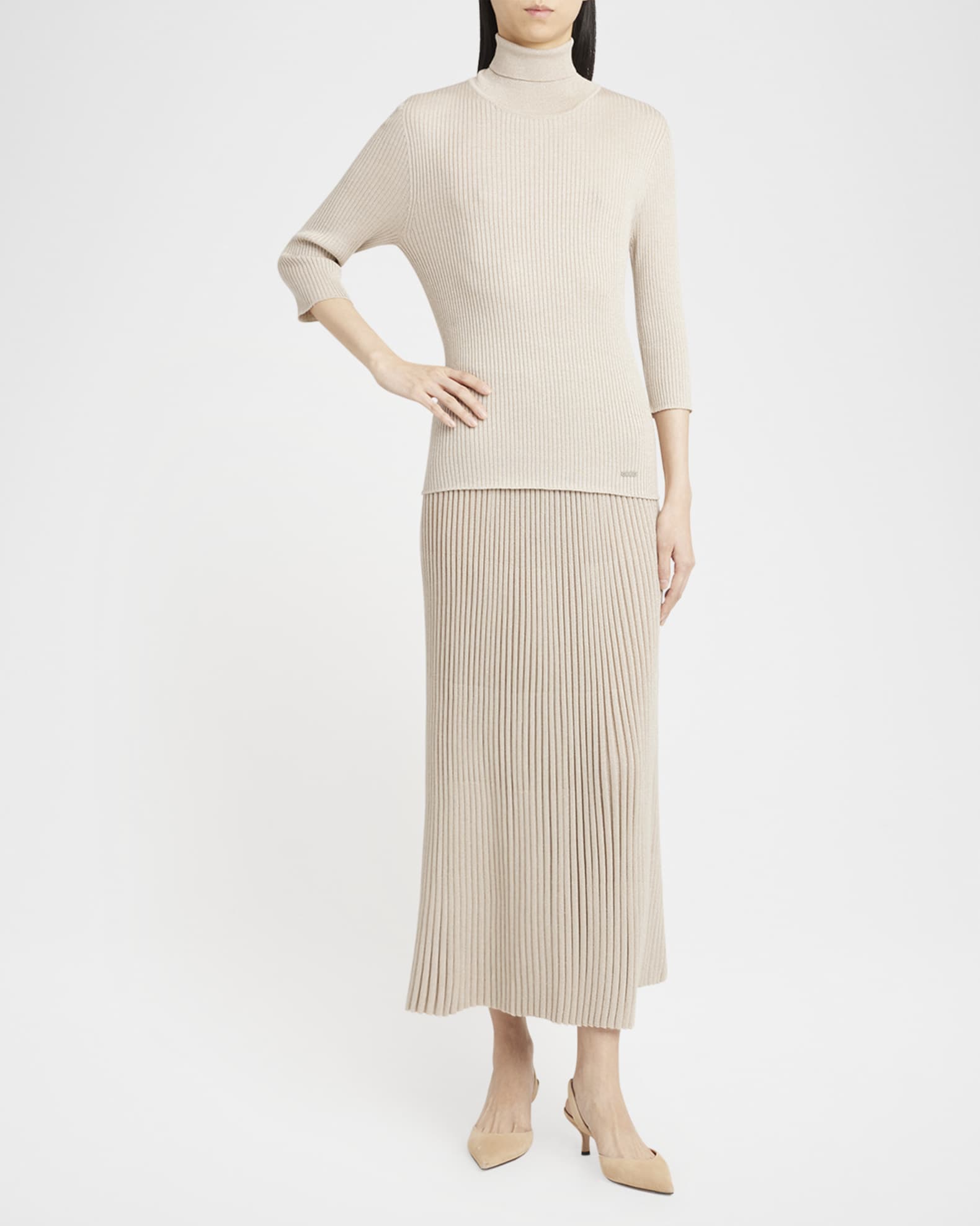 Turtleneck Metallic Rib 3/4-Sleeve Sweater 1