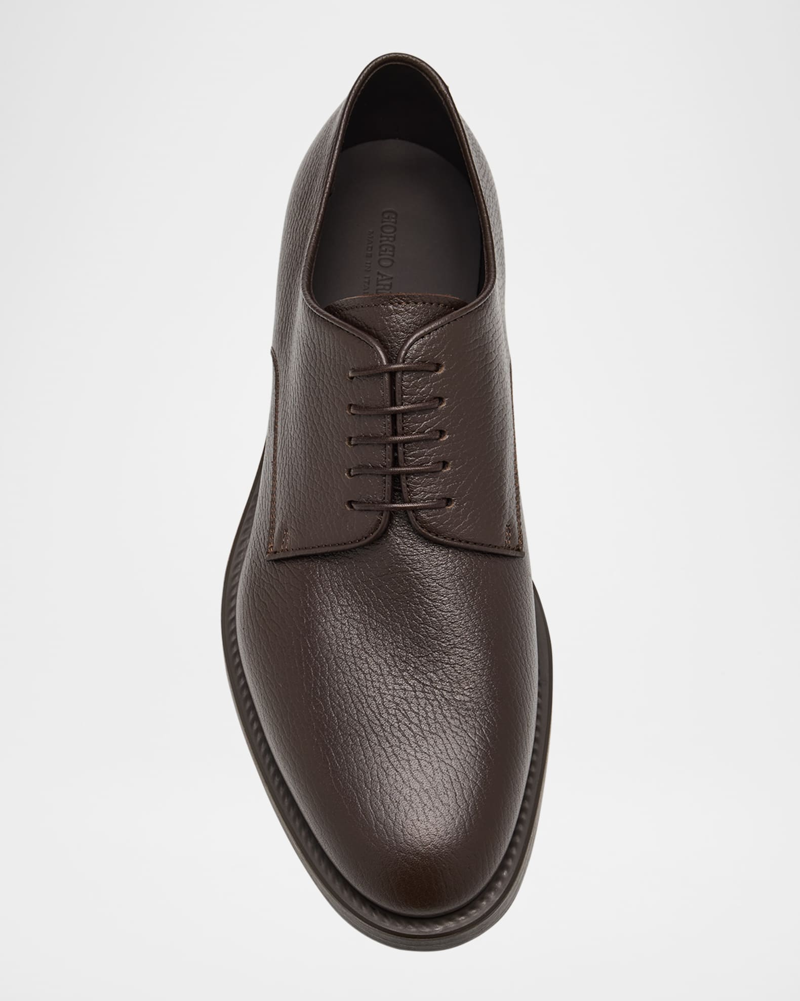 Giorgio Armani Mens Grained Calf Leather Rubber-Sole Derby Shoes