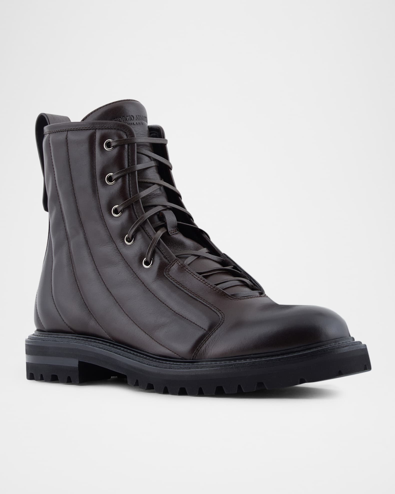 Giorgio Armani Men's Quilted Leather Lace-Up Boots | Neiman Marcus