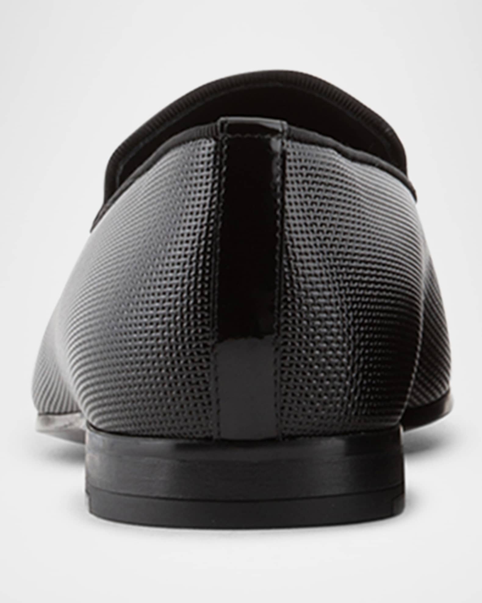 GIORGIO ARMANI ローファー レザー ブラック メンズ 42 Giorgio Armani Men's Textured Leather Grosgrain-Trim Loafers