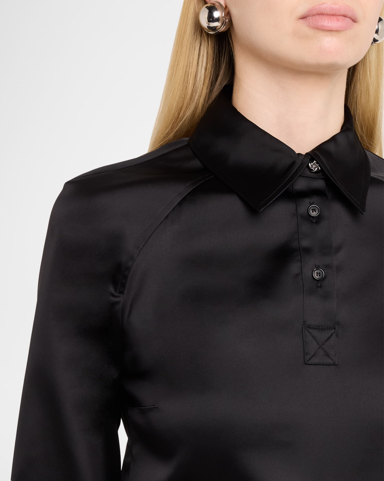JW Anderson Satin Long-Sleeve Polo Shirt | Neiman Marcus