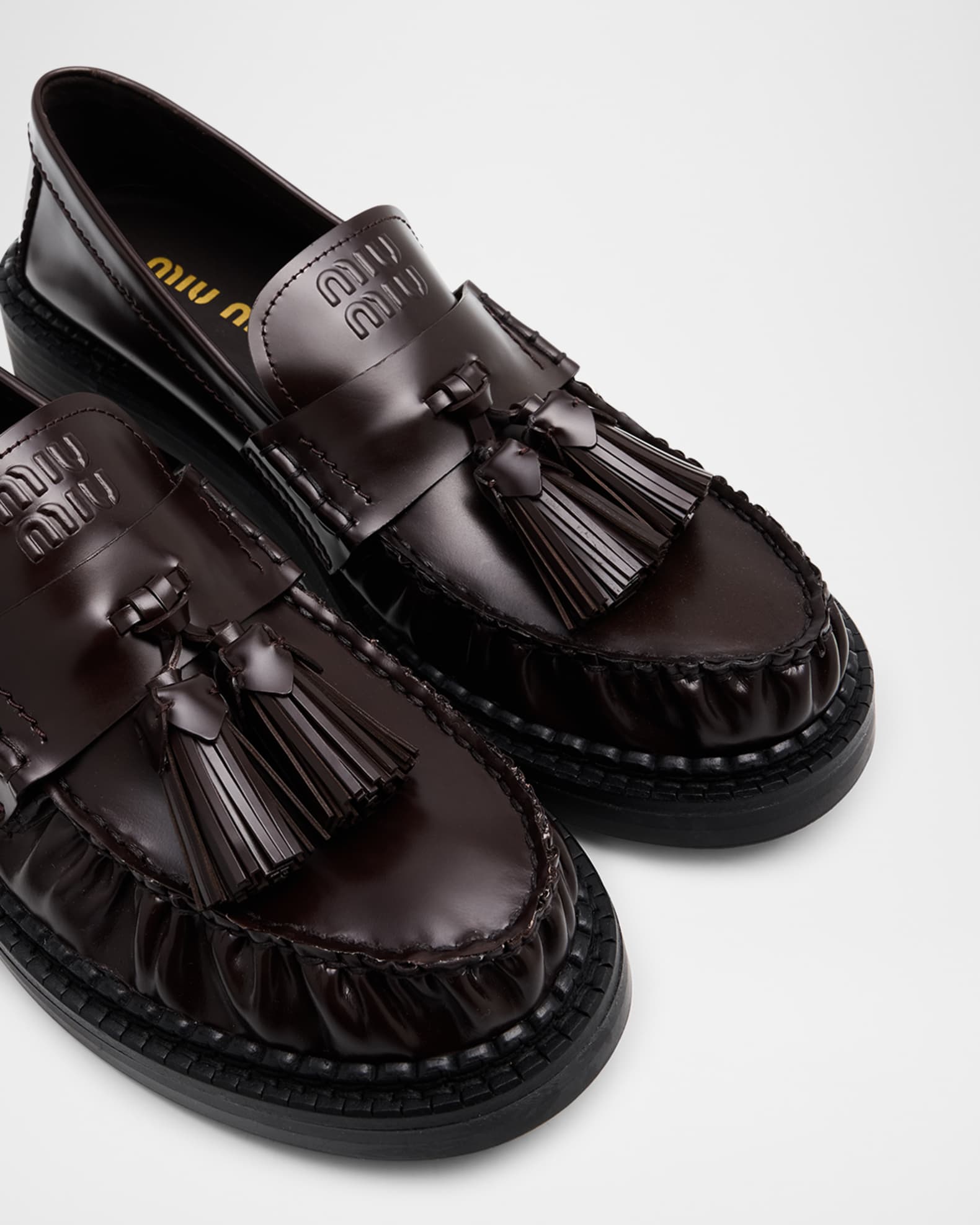 MIU MIU フリンジ付きブラックローファー fringe loafers Miu Miu Fringed Tassel Loafers, $359 | farfetch.com | Lookastic