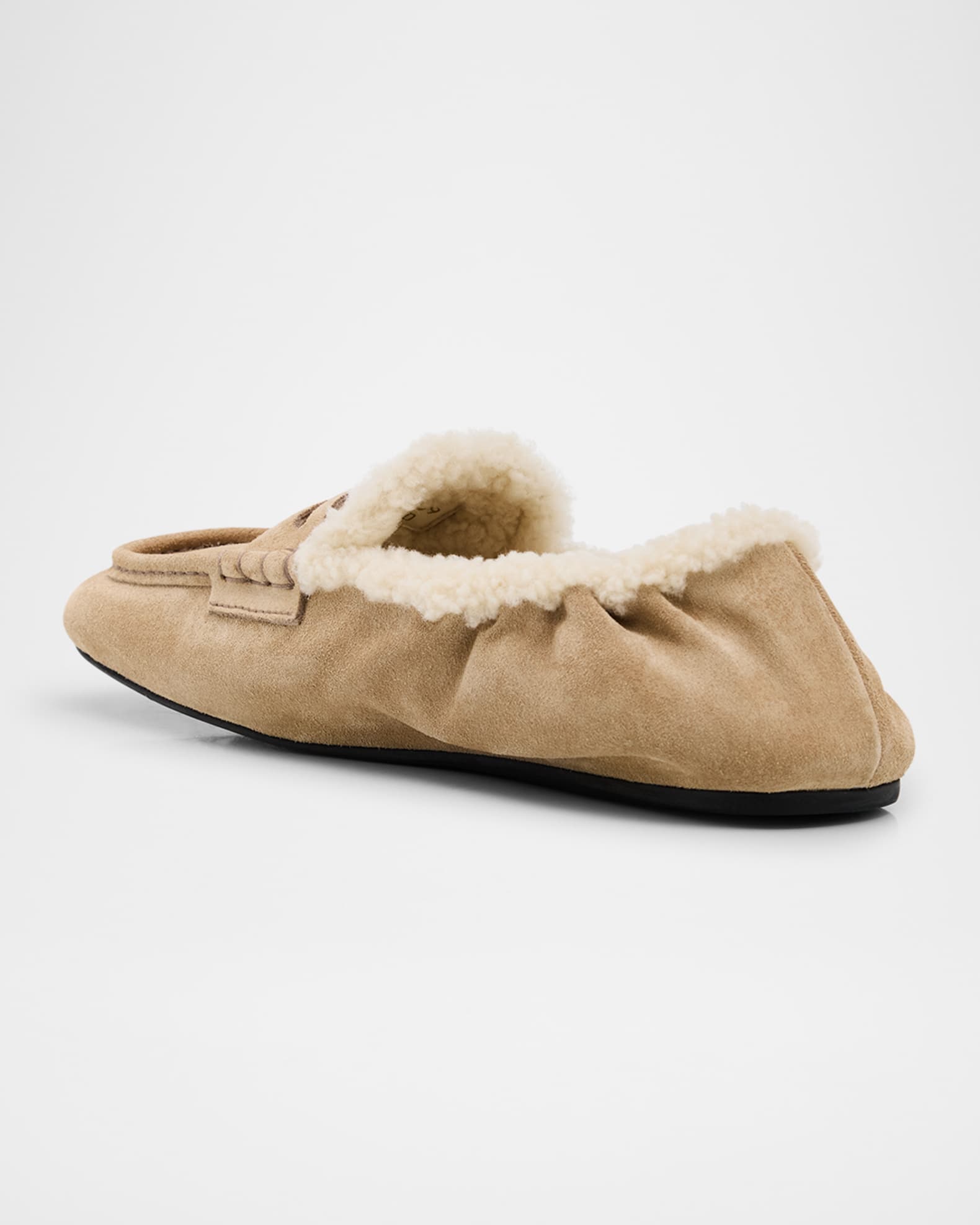 【送料&関税込】Miu Miu Beige Suede Loafers Miu Miu Shearling Lined Suede Penny Loafers | Neiman Marcus