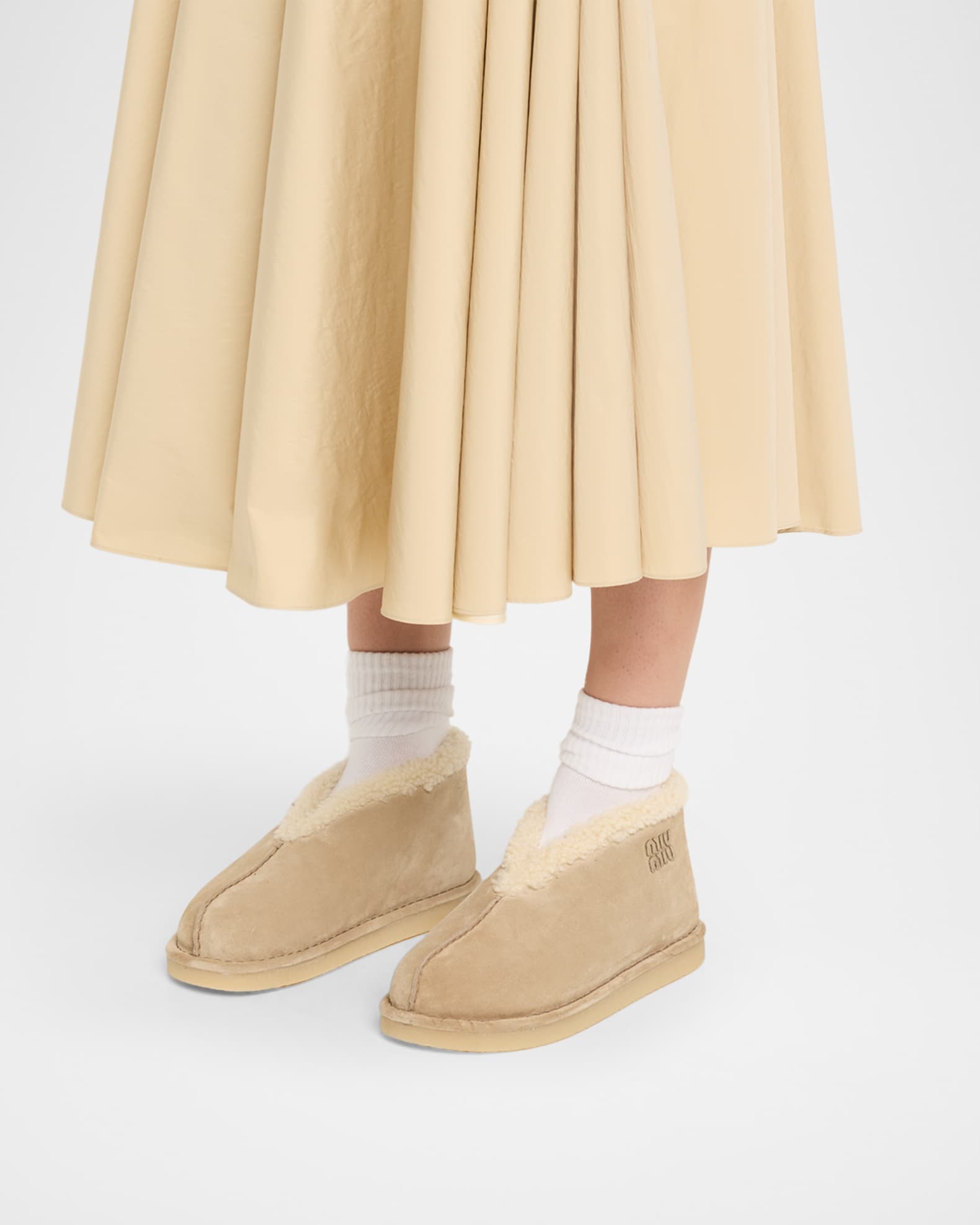 Miu Miu Suede Shearling-Lined Booties | Neiman Marcus