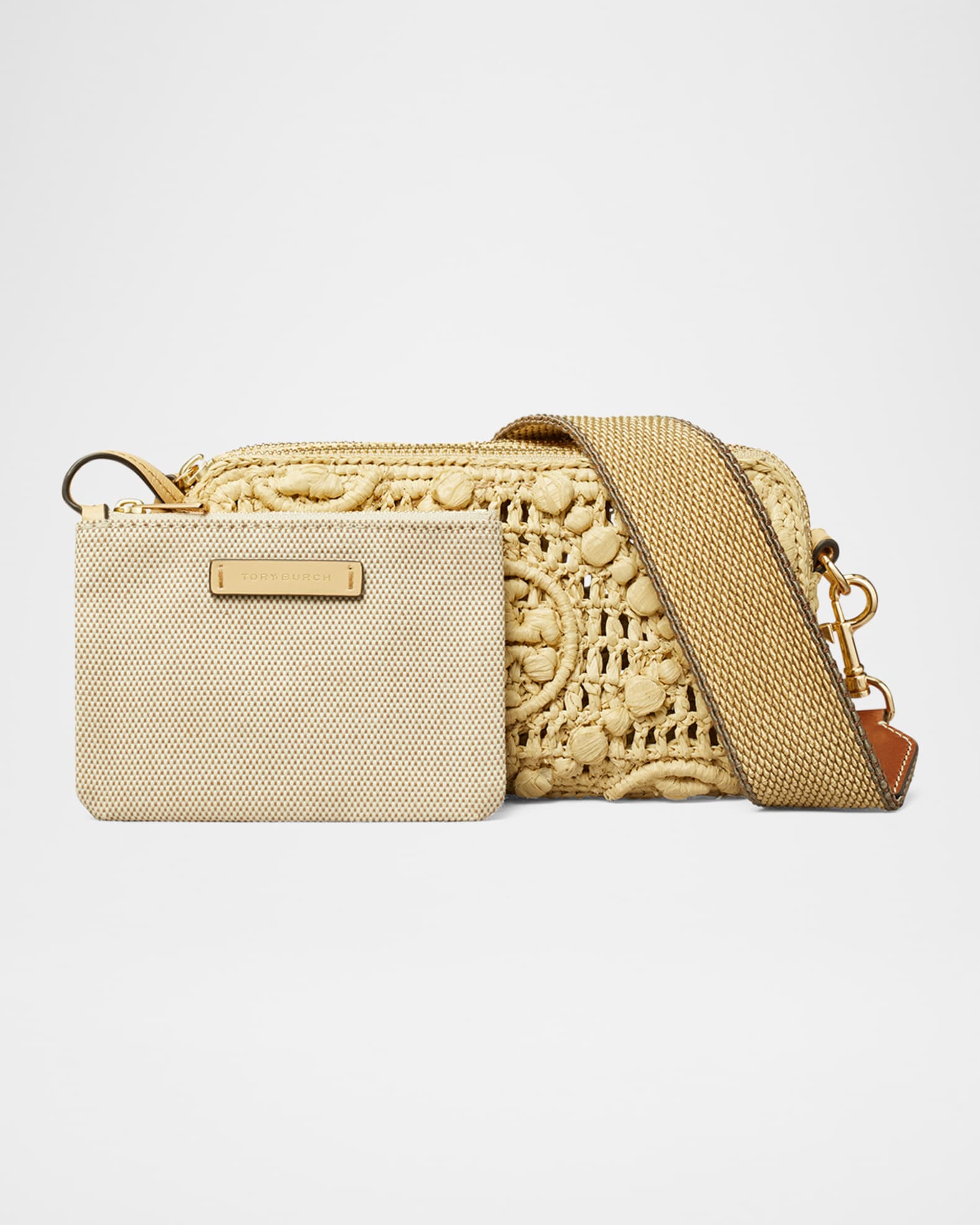 Tory Burch Miller T Monogram Raffia Mini Crossbody Bag