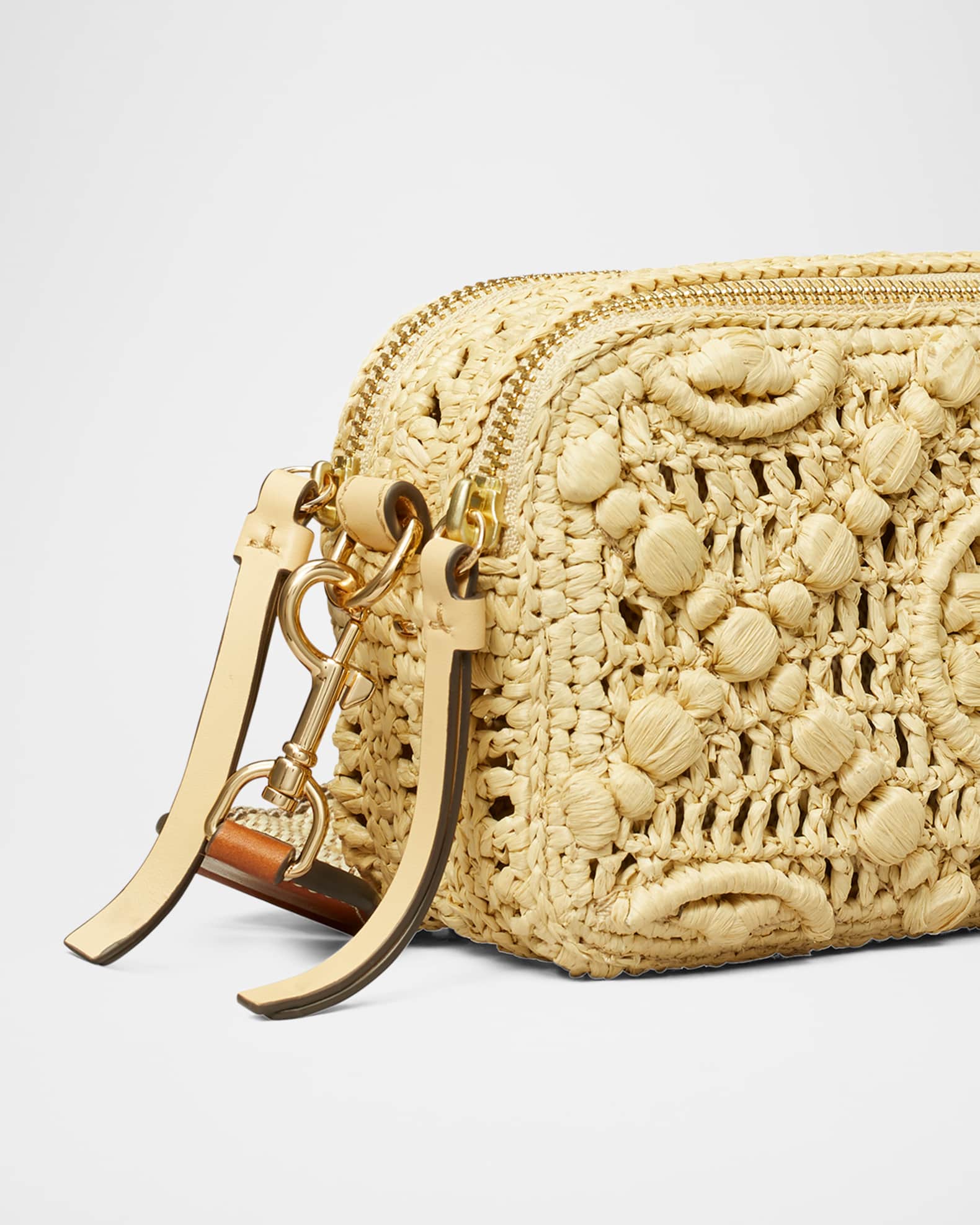 Tory Burch Miller T Monogram Raffia Mini Crossbody Bag