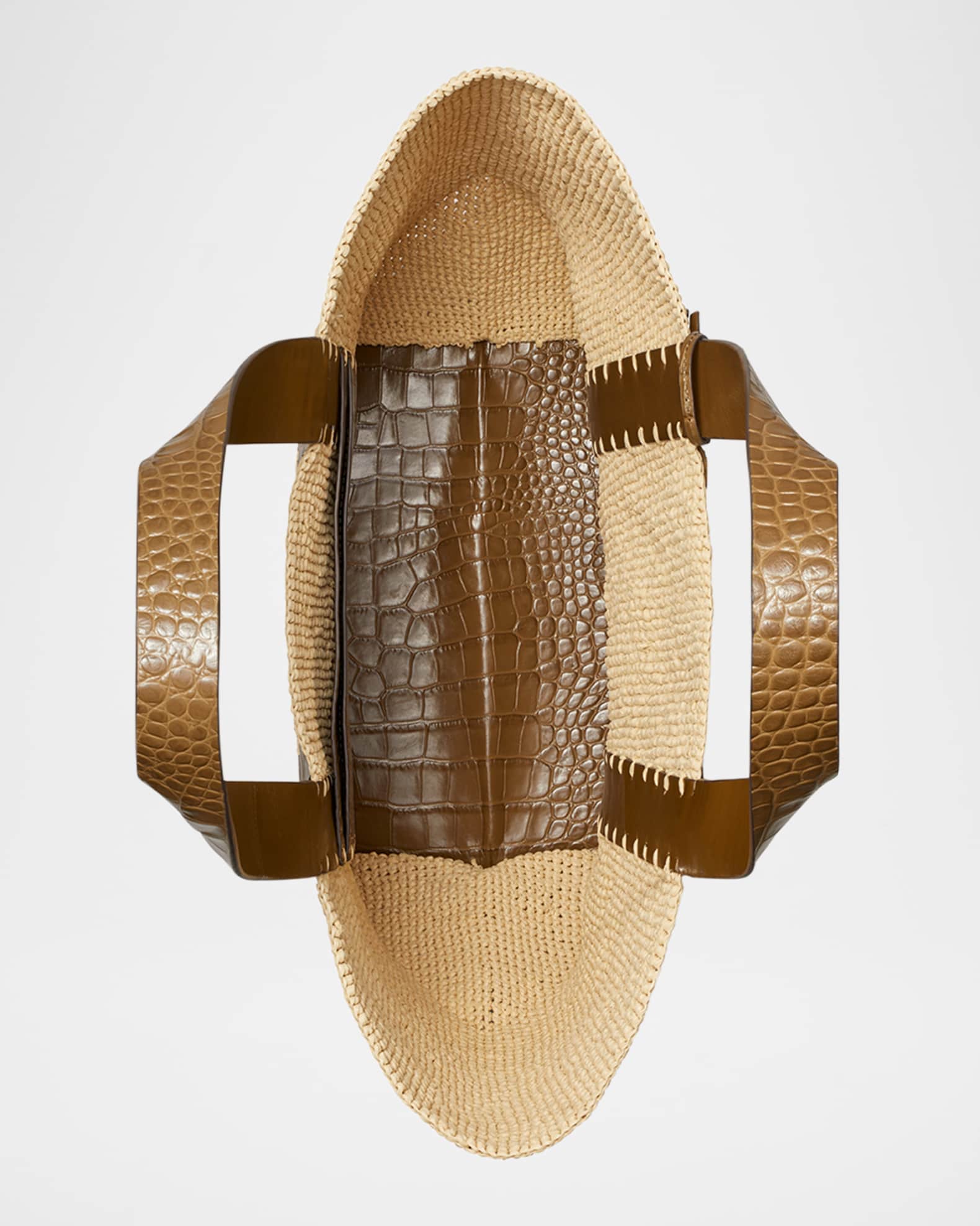 Tory Burch Embossed Leather & Raffia Tote Bag | Neiman Marcus