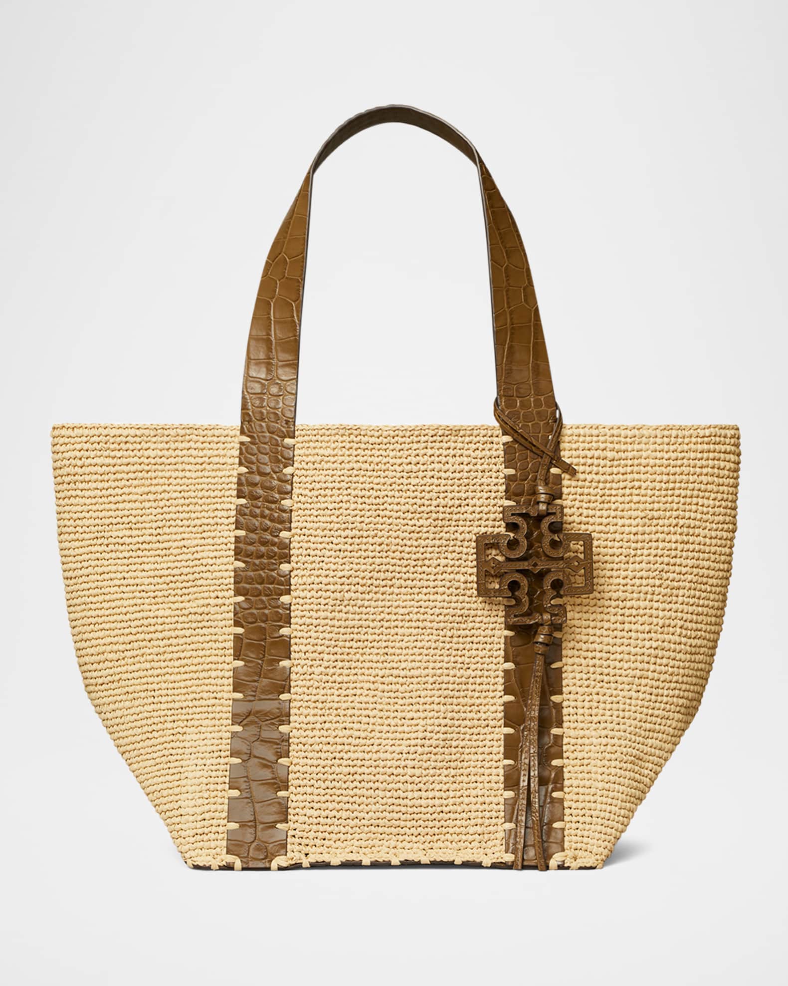 トートバッグ Tory Burch SMALL RAFFIA EMBROIDERED TOTE Tory Burch Small Raffia Embroidered Tote In Light Cream