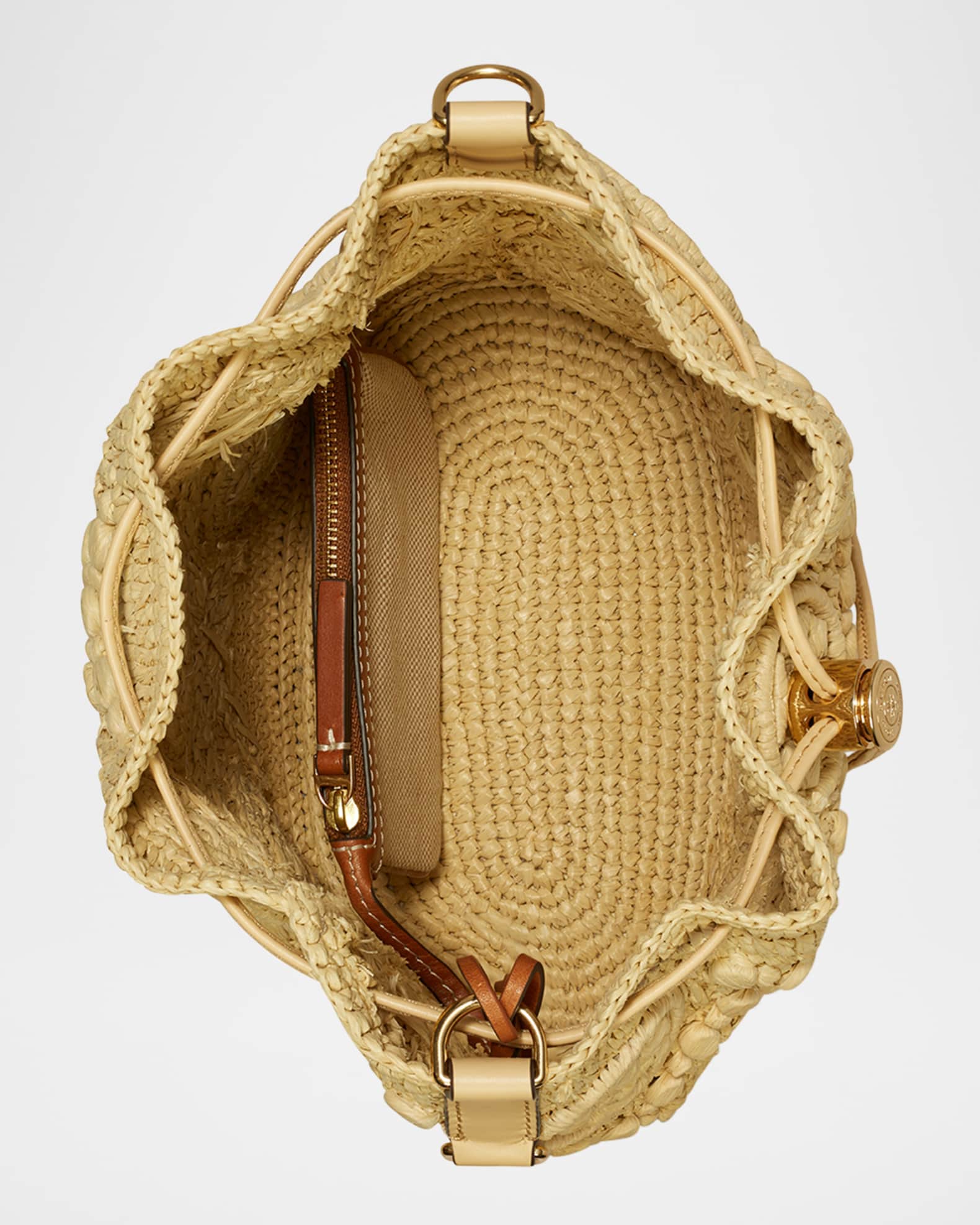 Tory Burch T Monogram Raffia Bucket Bag | Neiman Marcus