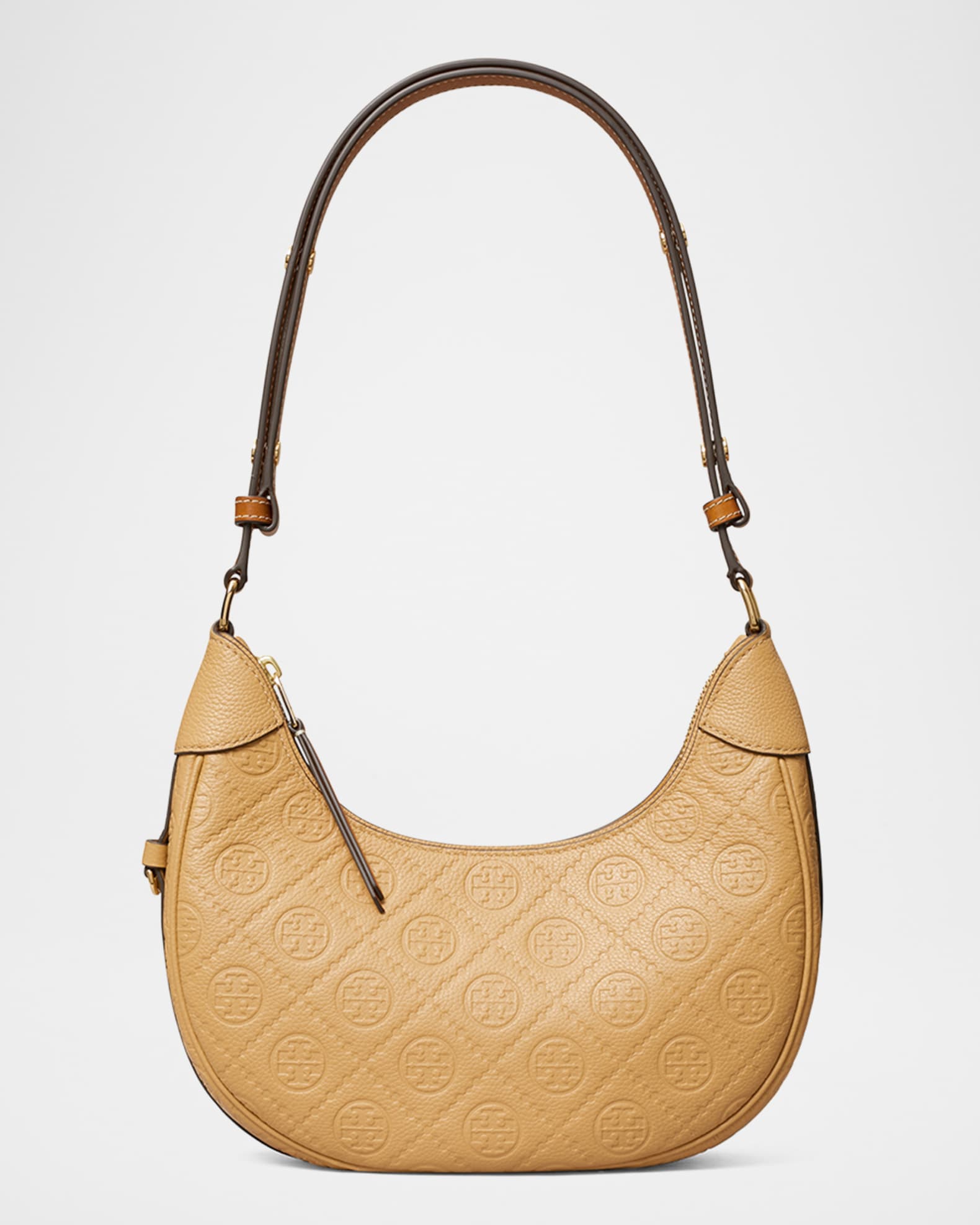 T Monogram Soft Pebbled Crescent Bag  0