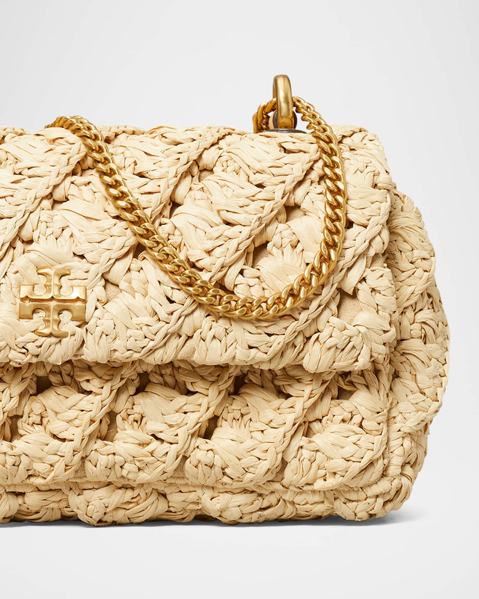 Tory Burch Kira Crochet Raffia Mini Flap Shoulder Bag
