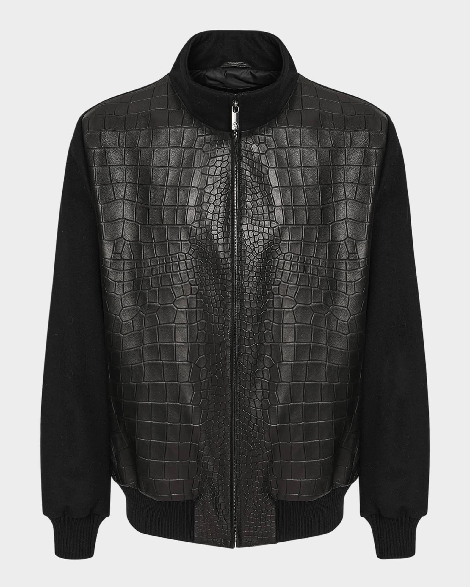 Gorski Men's Croco-Print Nappa Leather & Loro Piana Wool Bomber