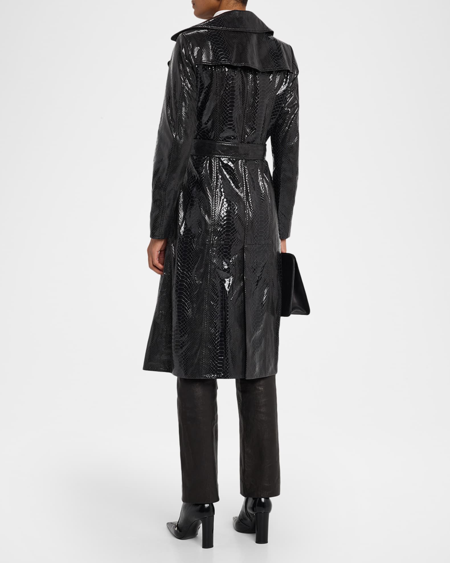Gorski Python-Embossed Metis Suede Belted Trench Coat | Neiman Marcus